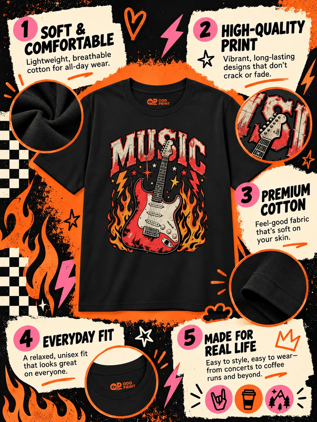 Live Music Guitar Retro Concert T-Shirt product image (45)