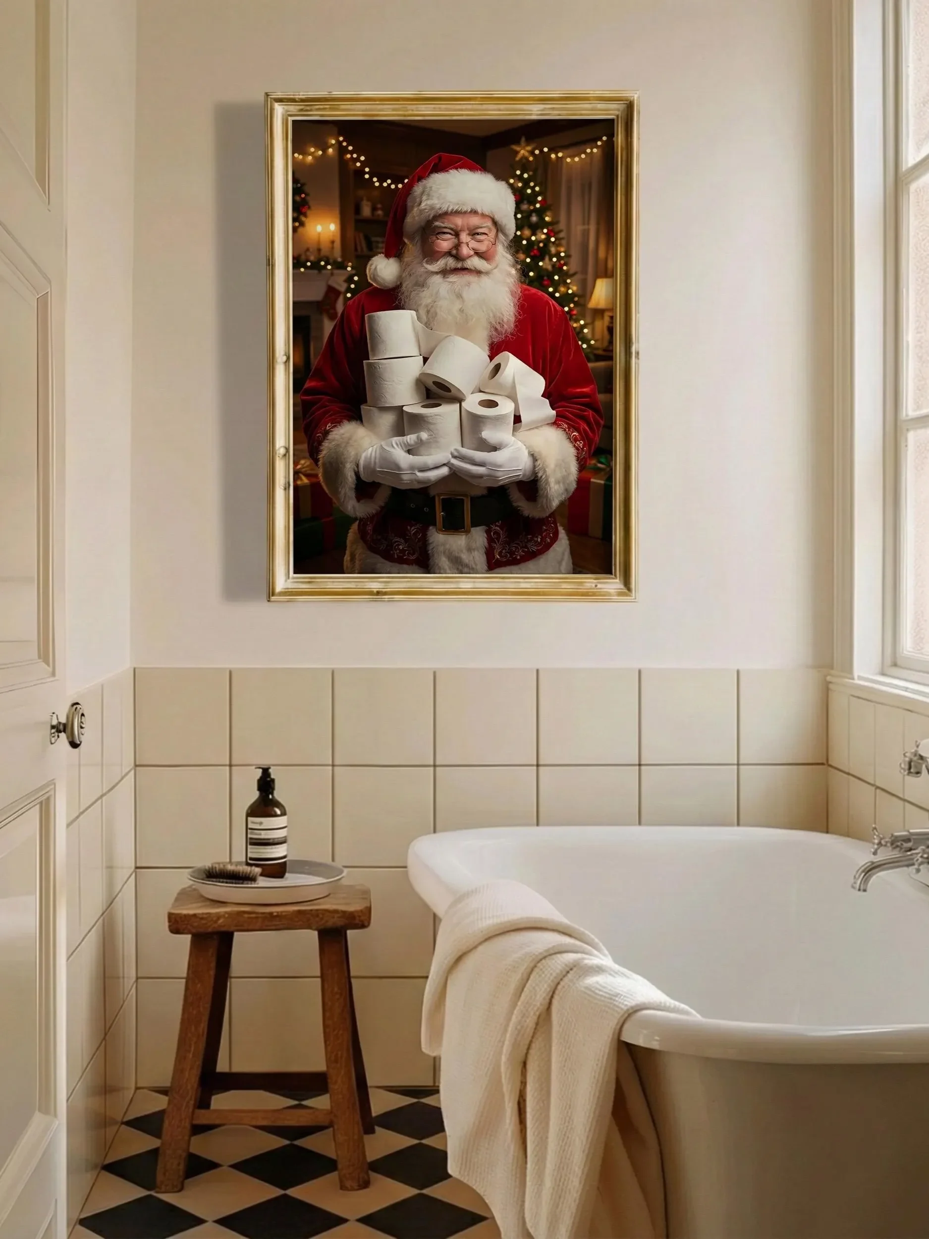 Funny Santa Toilet Paper Christmas Bathroom Wall Art Printable Holiday Decor Digital Download product image (7)