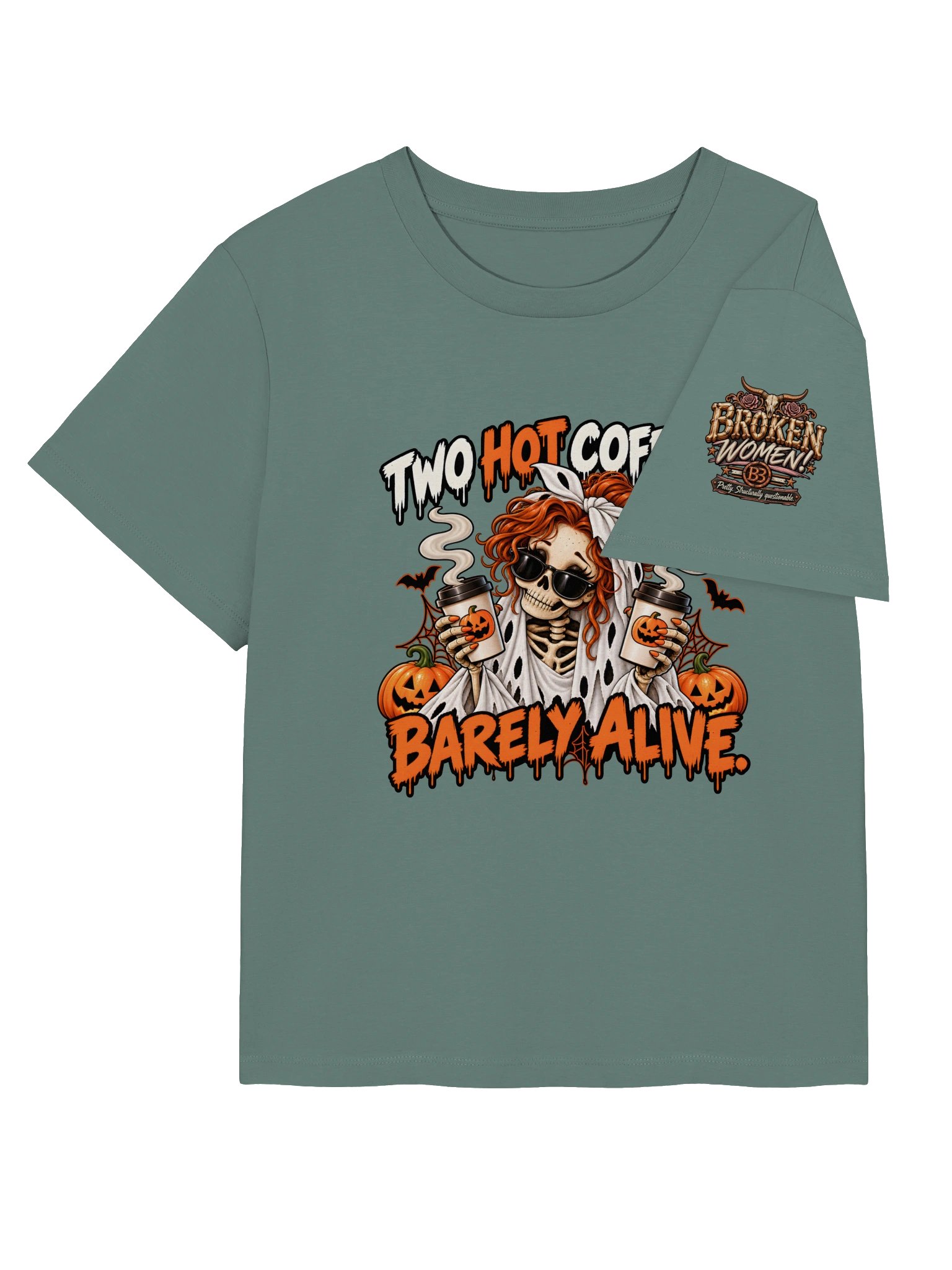 Funny Halloween Coffee Shirt — Two Hot Coffees, Barely Alive™ | Holly-Ween™ product image (5)