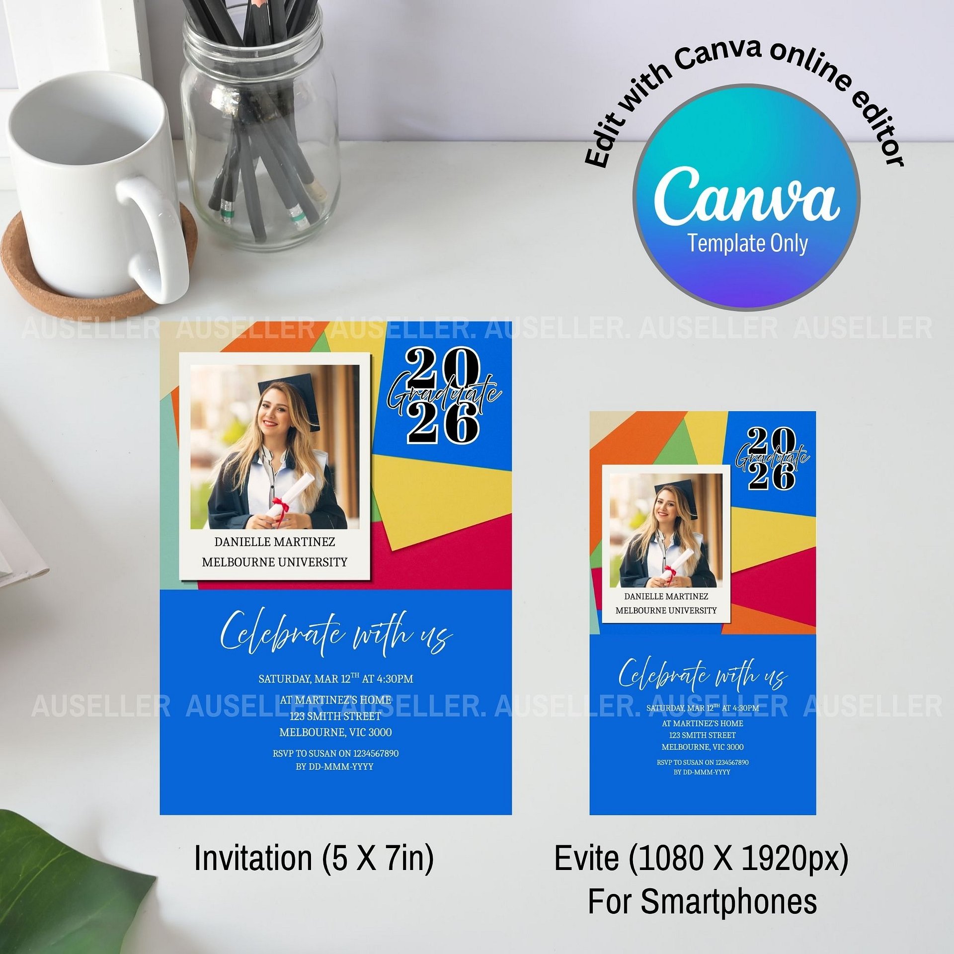 Colourful Graduation Invitation Template 2026 Editable Canva product image (4)
