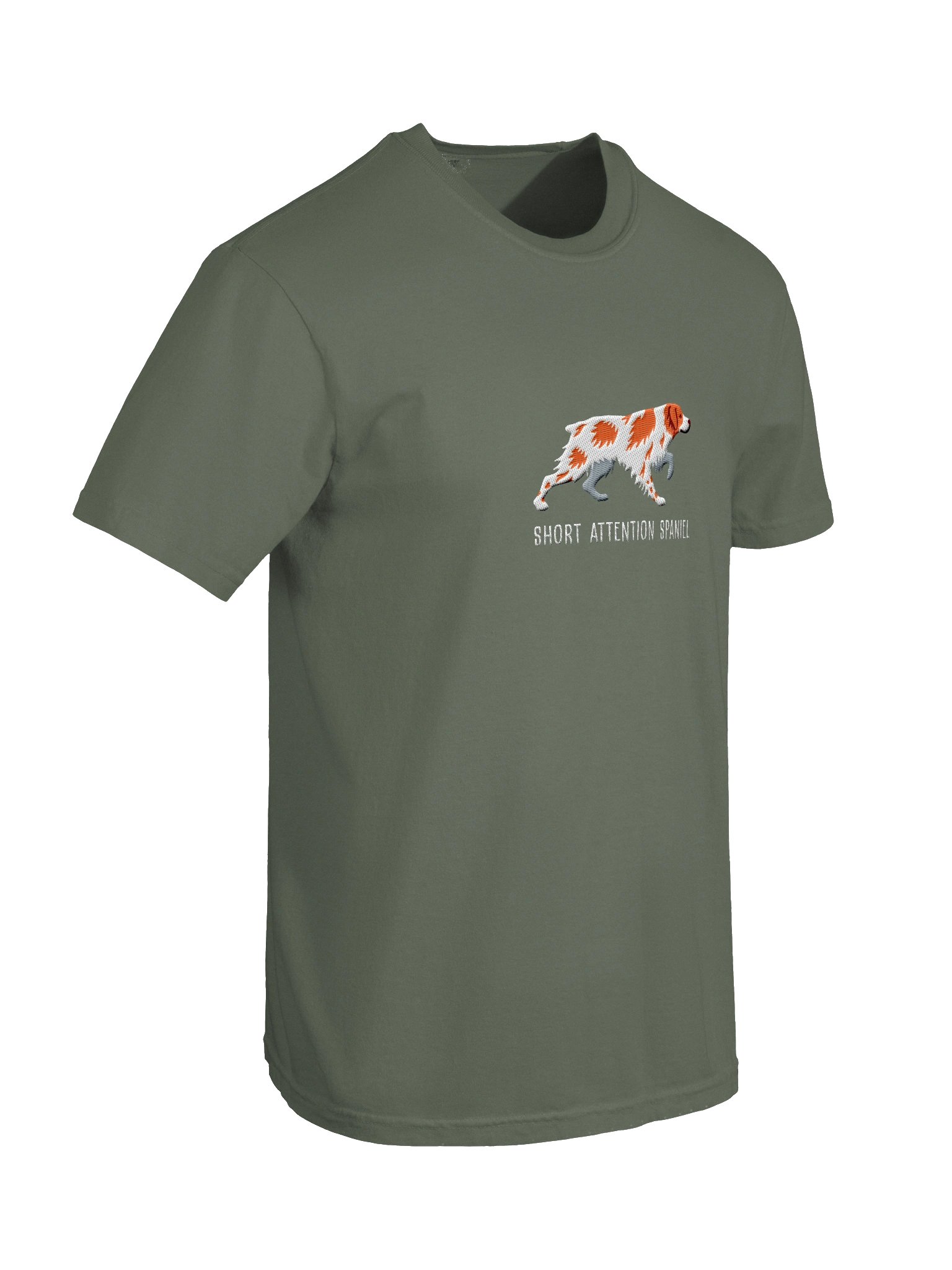 Short Attention Spaniel T-Shirt(Embroidered) of a Brittany Spaniel(Orange & White) product image (11)
