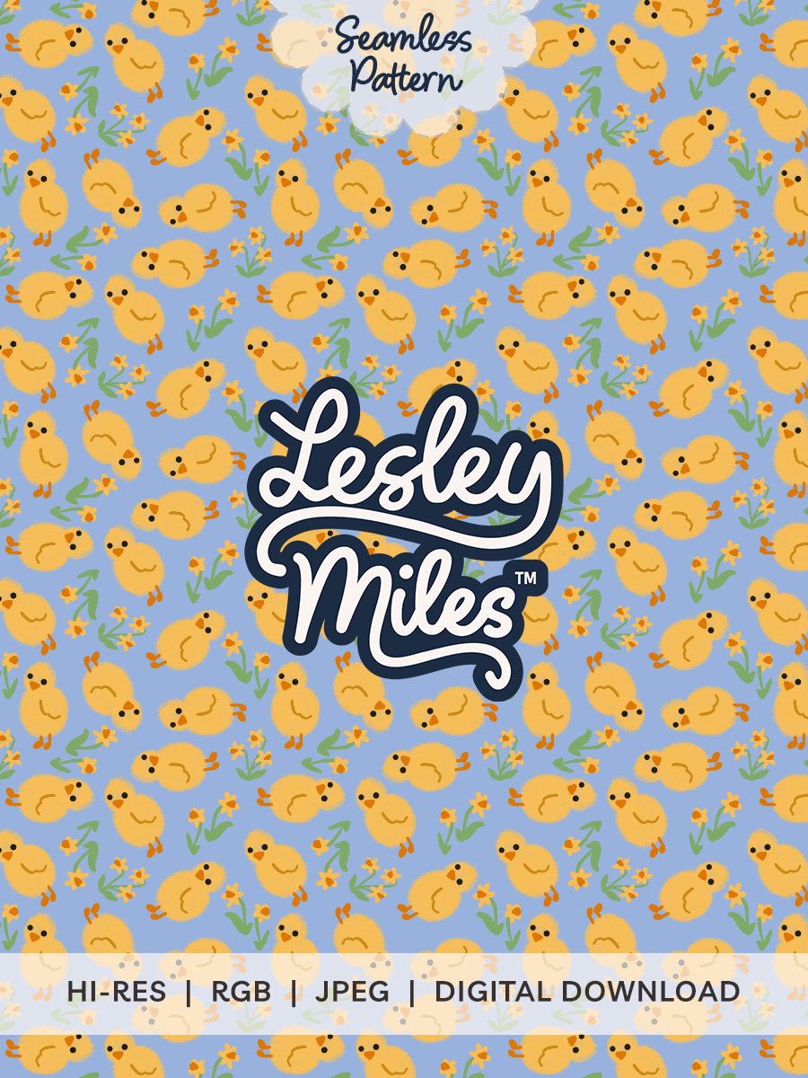 Chicks and Daffodils on Sky Blue Seamless Pattern product image (1)