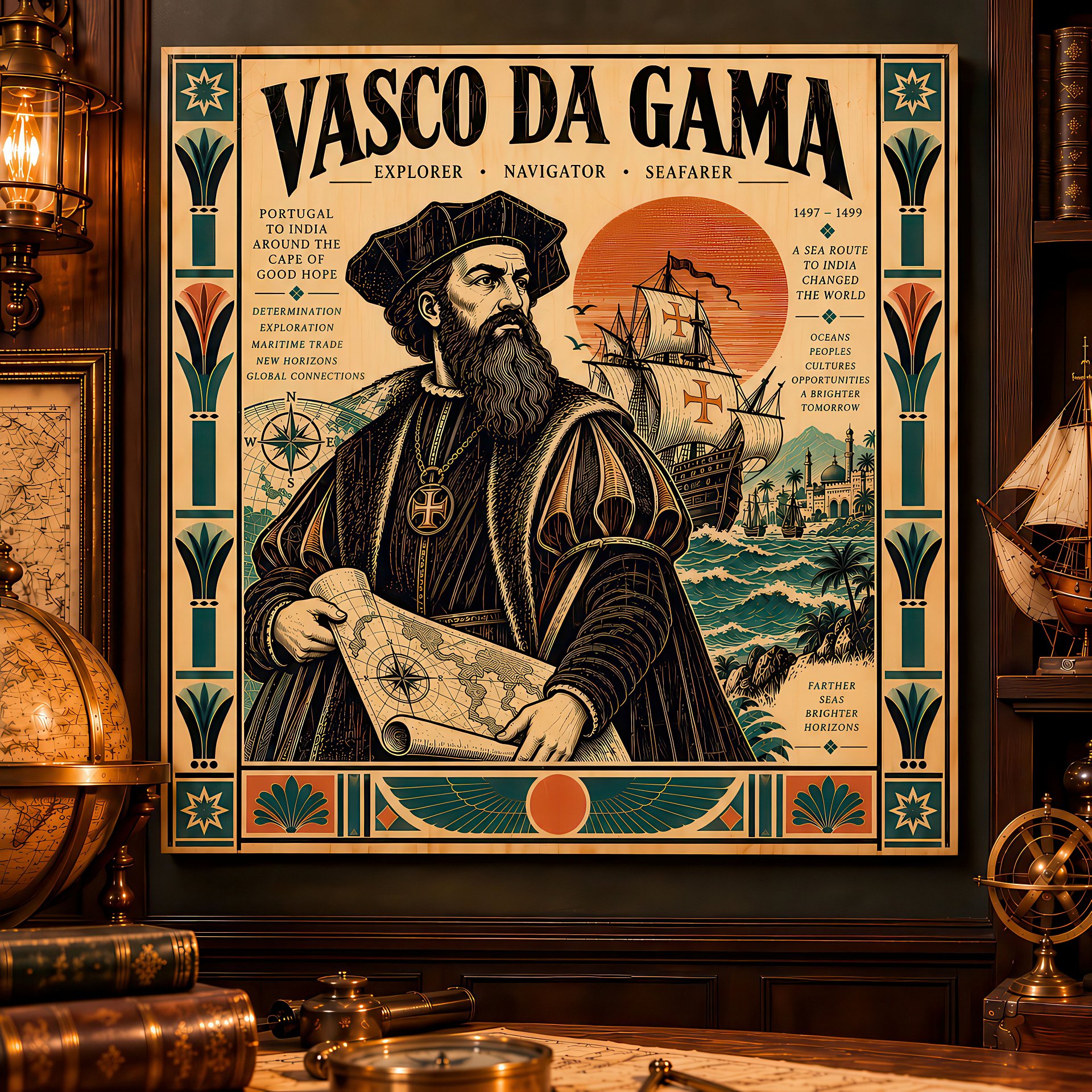 Vasco Da Gama | Birch Wood Art Panel | Historical Wall Decor | 24x24″ (60x60 cm) product image (1)