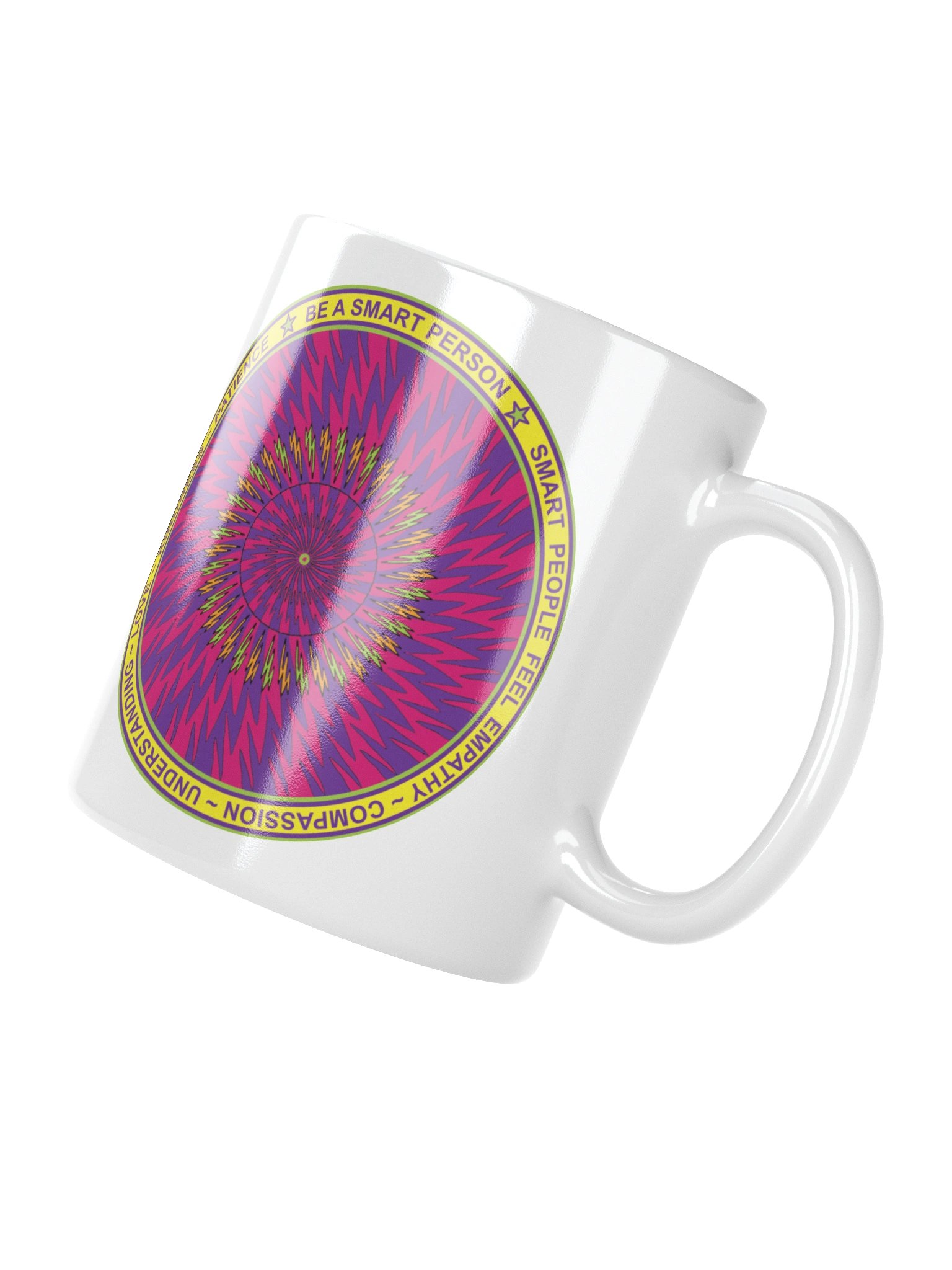 White Ceramic Inspirational mug says: "Be a smart person. Smart people feel empathy, compassion, understanding, love, kindness, patience." product image (4)