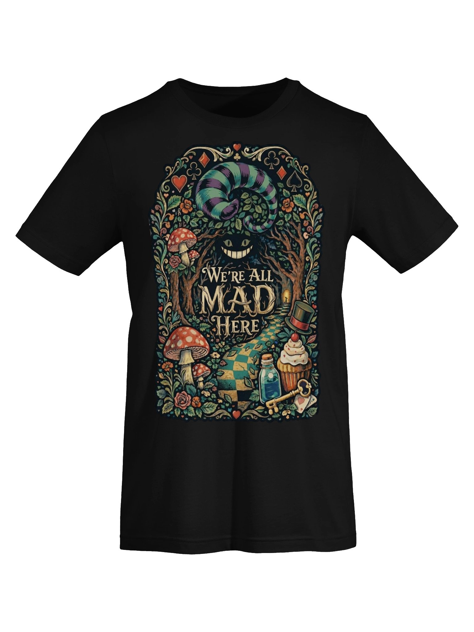 We're All Mad Here Shirt, Psychedelic Forest Wonderland Graphic, Cheshire Cat Tee product image (6)