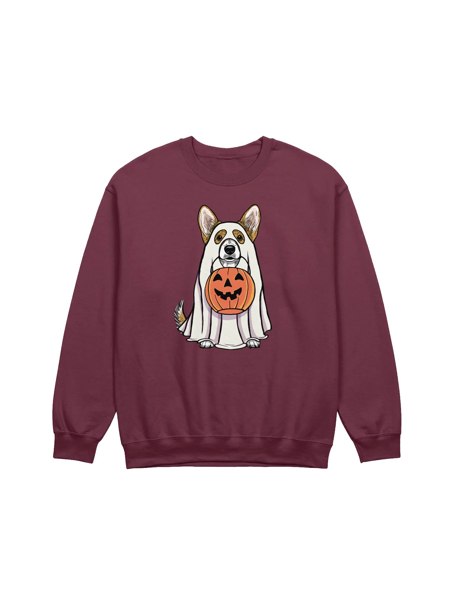 Funny Halloween Cardigan Welsh Corgi Sweatshirt | Funny Corgi Wearing a Ghost Costume and Holding a Pumpkin Basket product image (1)