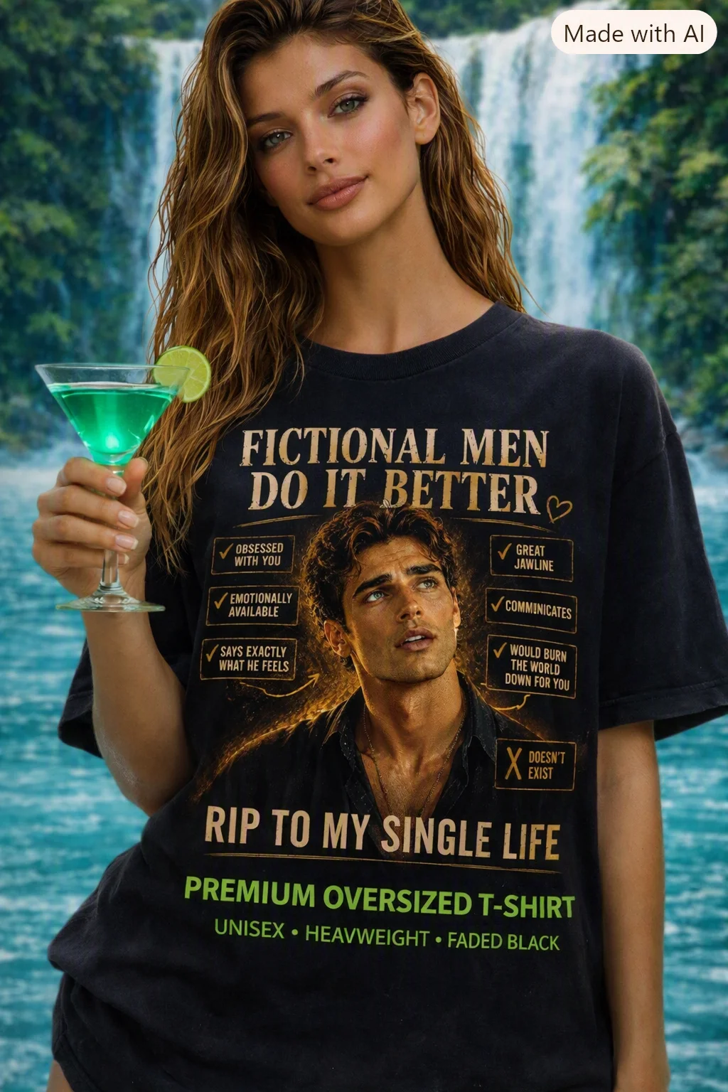 Fictional Men Do It Better Funny Romance Reader Oversized T-Shirt product image (1)