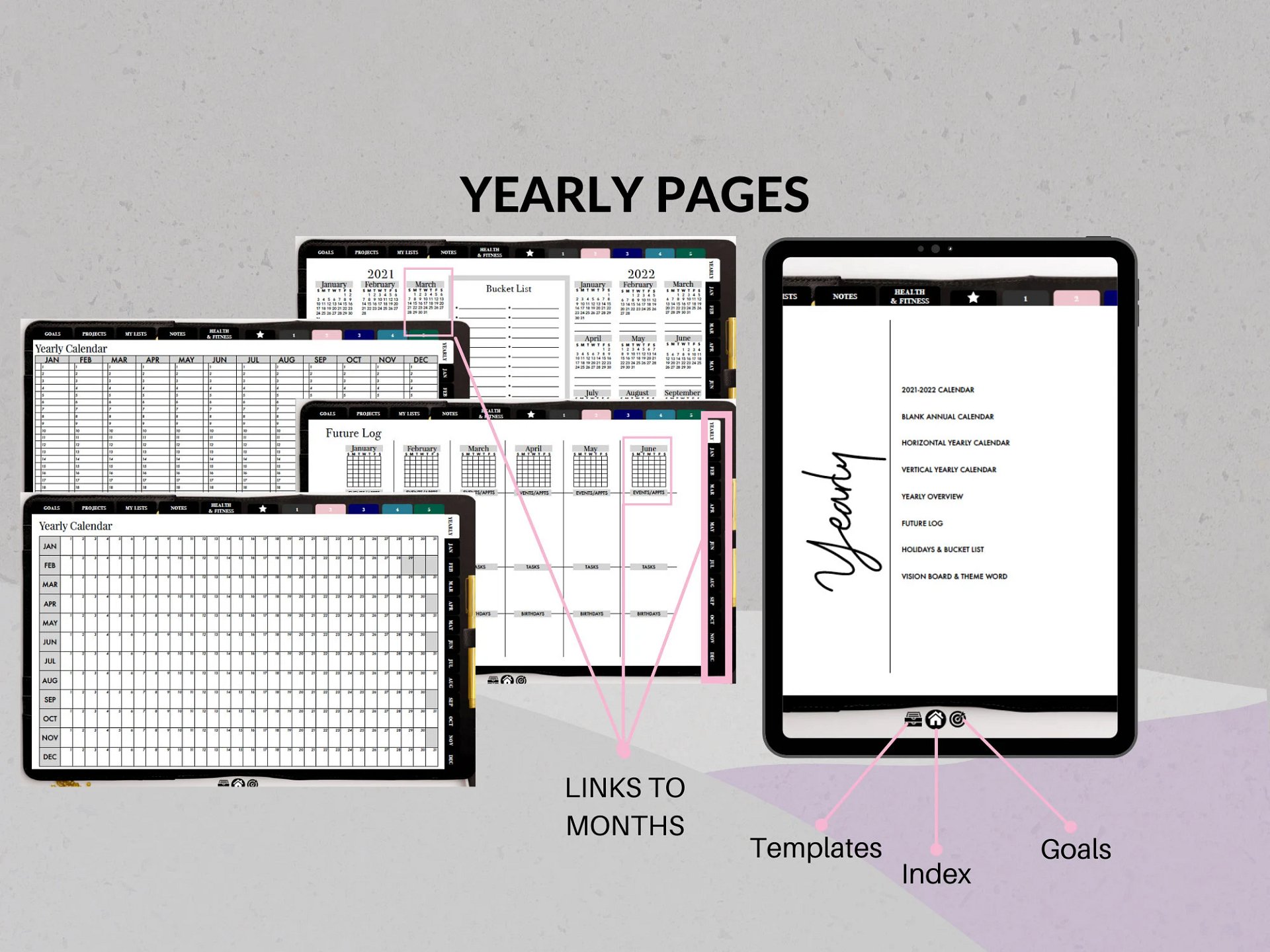 Undated Digital Planner - Black Horizontal Week | Ideal for iPad & Phone product image (5)