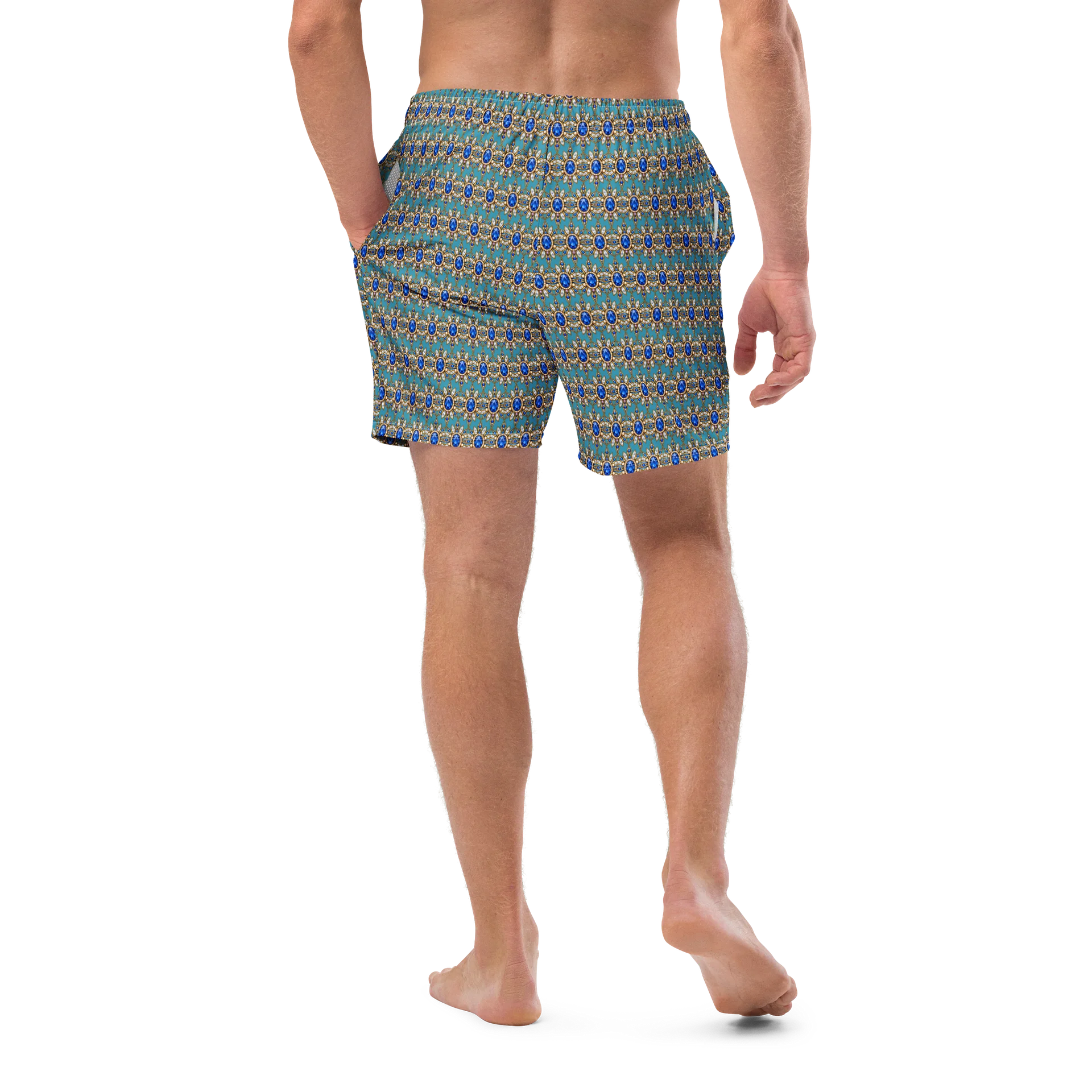 Blue Jeweled Brooch Motif Swim Trunks product image (10)