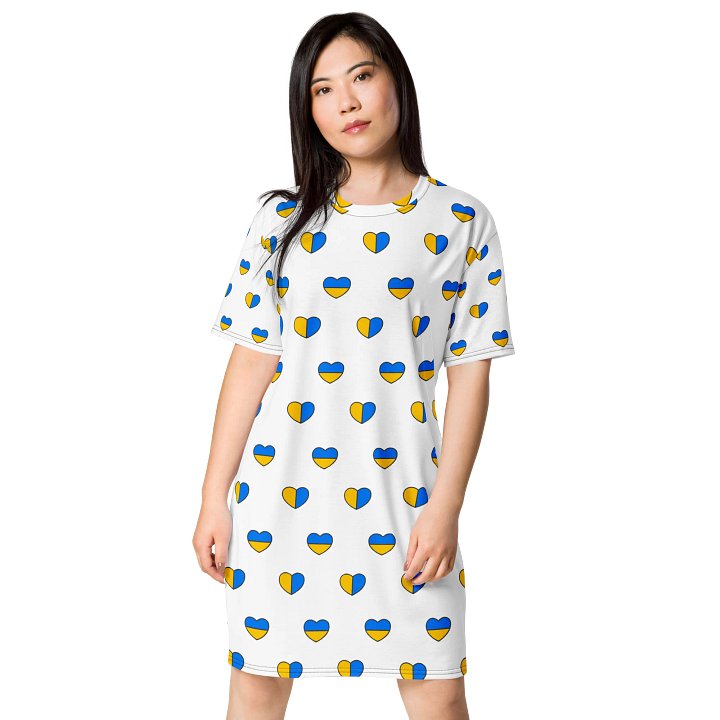TDS Women's Oversized Heart-Print T-Shirt Dress - Blue & Yellow product image (1)