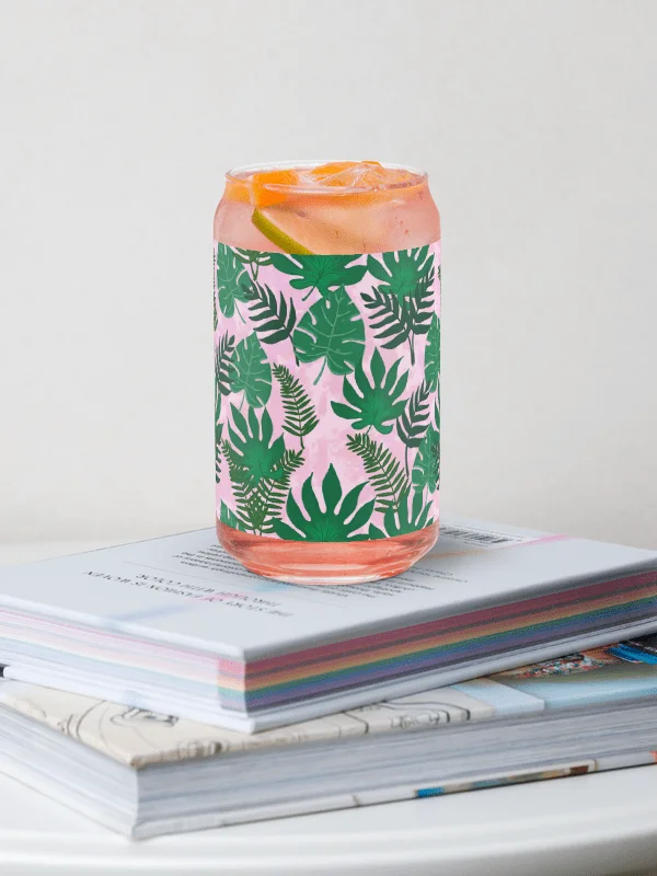 Jungle Leaves- Pink Background Glass Tumbler product image (1)