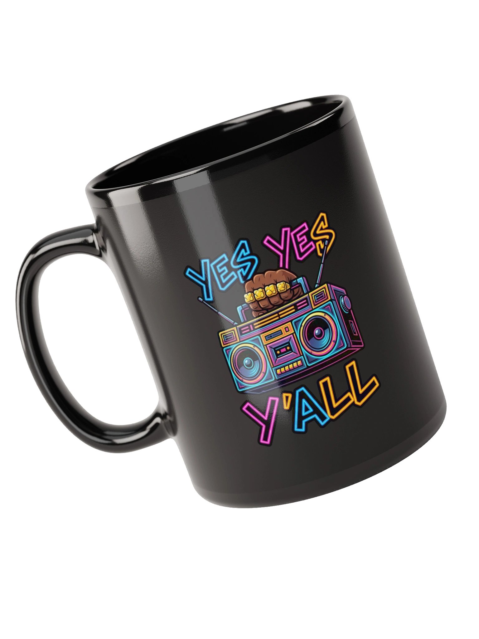 Yes Yes Y’all Hip Hop Mug – Black Boombox Coffee Cup for Rap Lovers product image (5)
