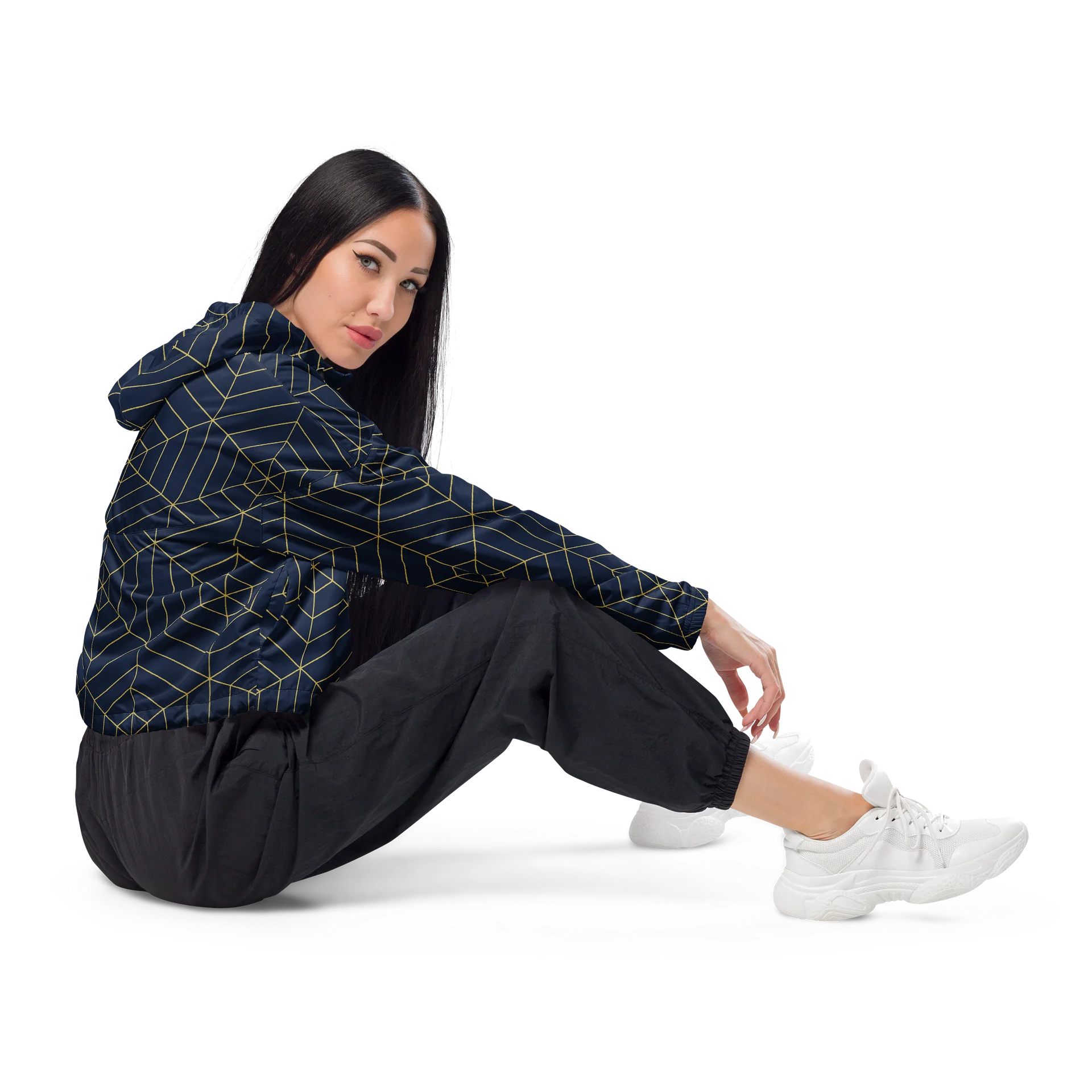 Geometric Gold Grid Cropped Windbreaker product image (4)