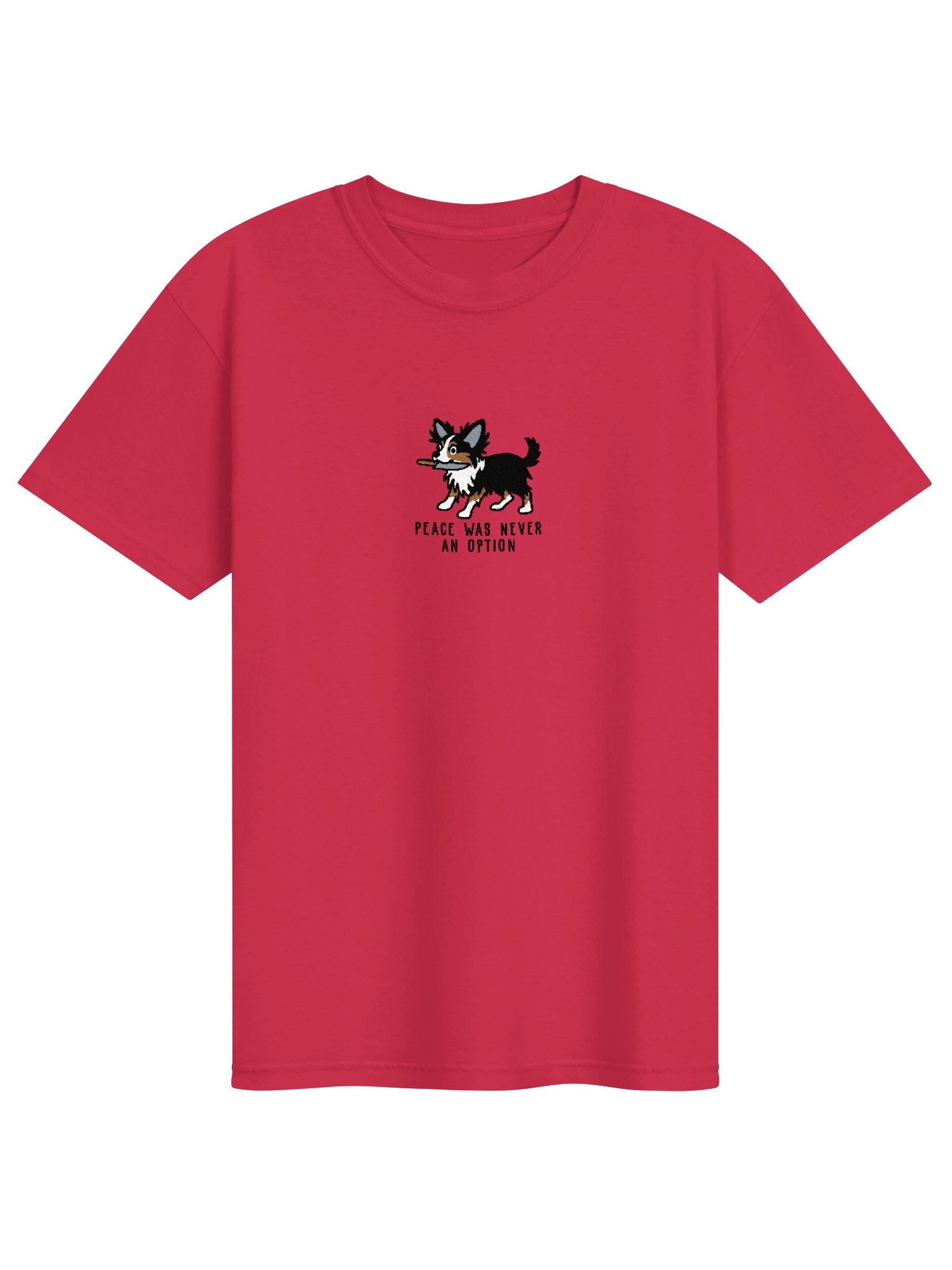 Peace Was Never an Option Funny Chibi-Style Embroidered T-Shirt for Longhaired Chihuahua(Tricolor) Owners product image (19)