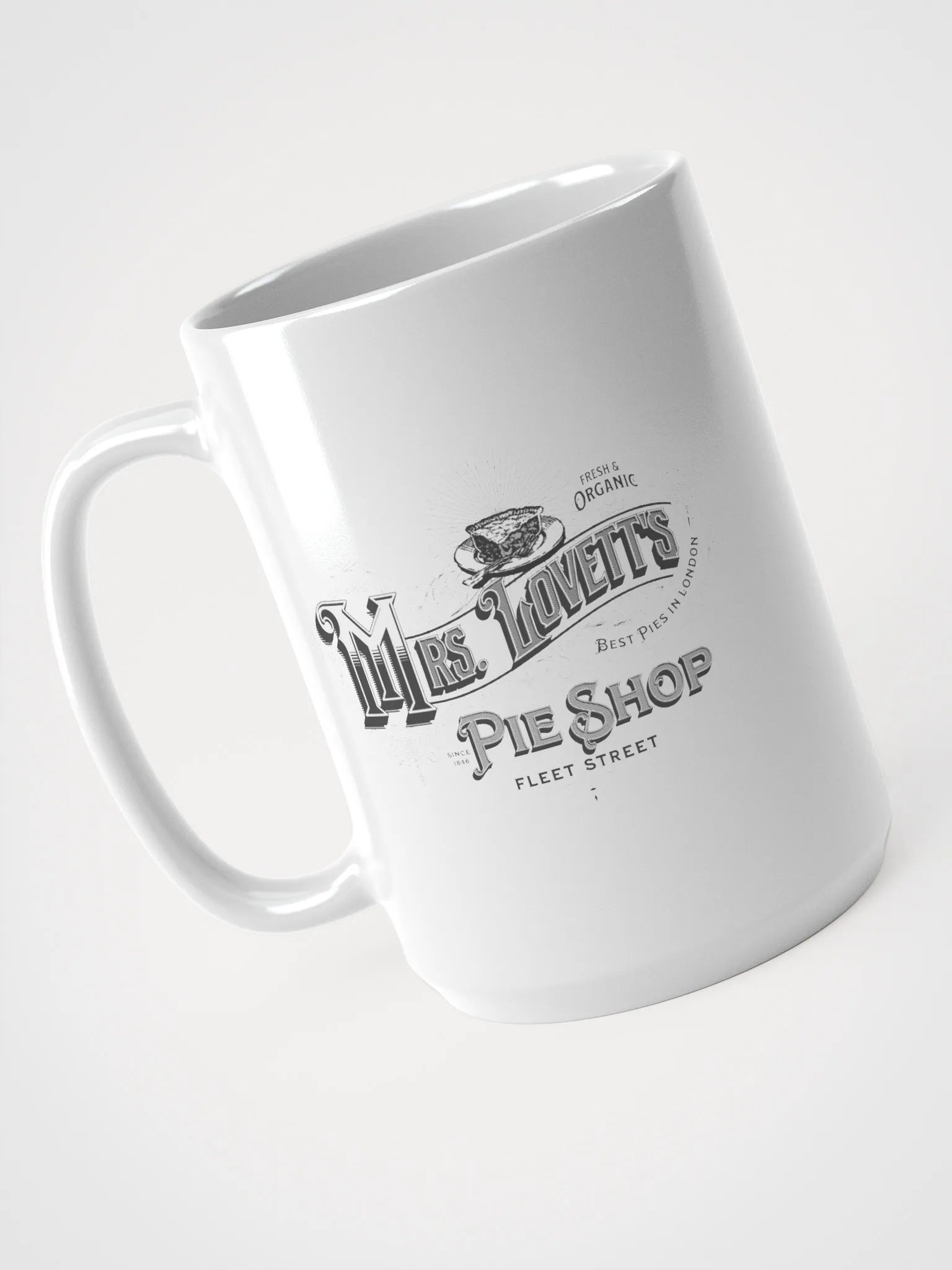 Mrs. Lovett’s Pie Shop Mug – White Glossy Ceramic Cup for Musical Theater Lovers product image (3)
