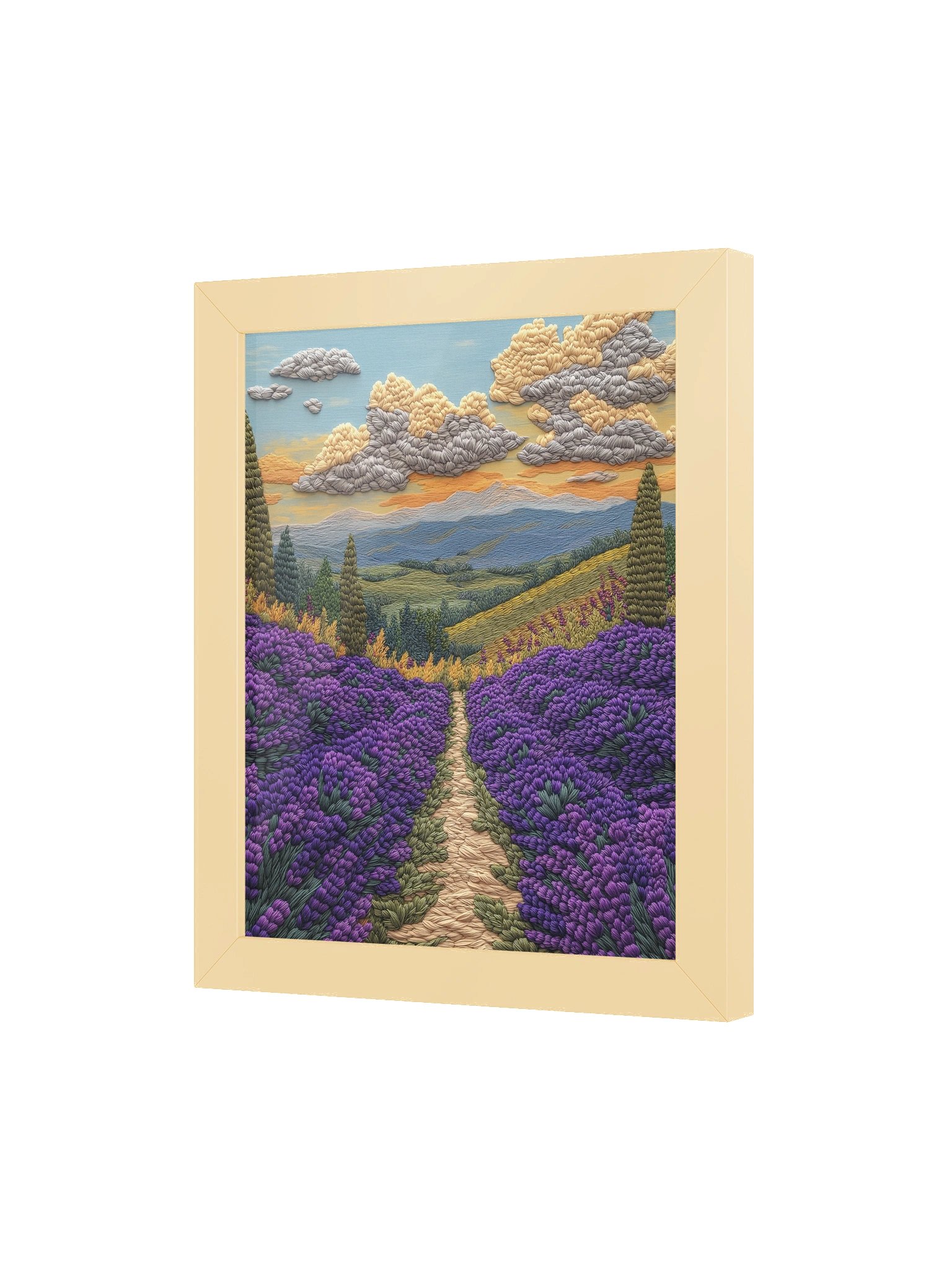 Lost in the Lavender Fields | Embroidery-Style Wall Art — Framed Print product image (19)