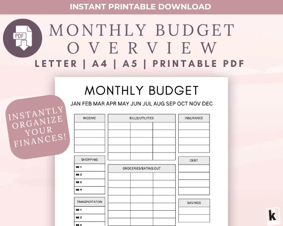 Monthly Finance Printable to Simplify Your Budget, PDF Instant Download Expense Tracker for Monthly Budget Planner, A4 A5 Letter product image (2)