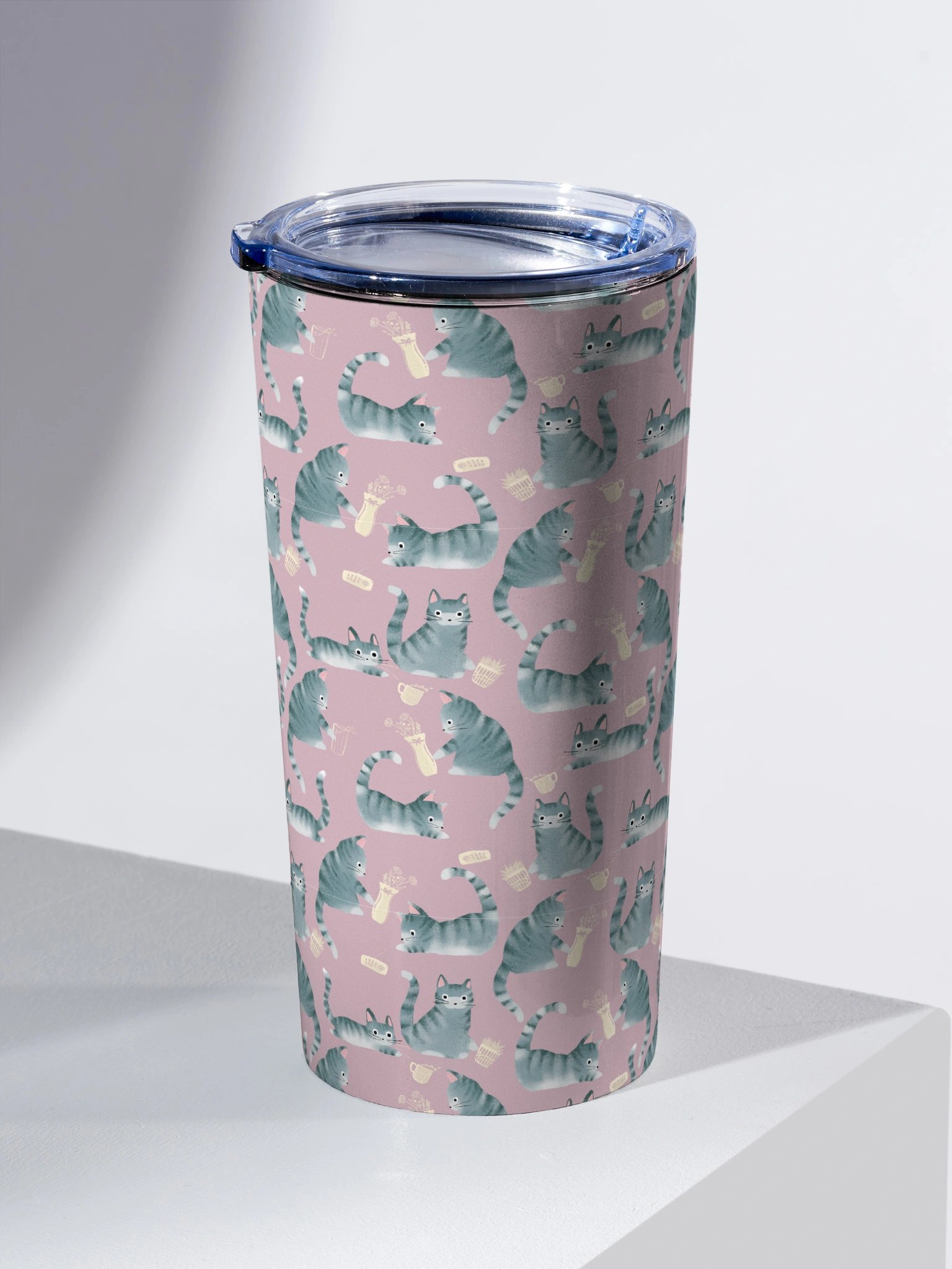 Bad Grey Tabby Cats Knocking Stuff Over Tumbler, Pink product image (2)