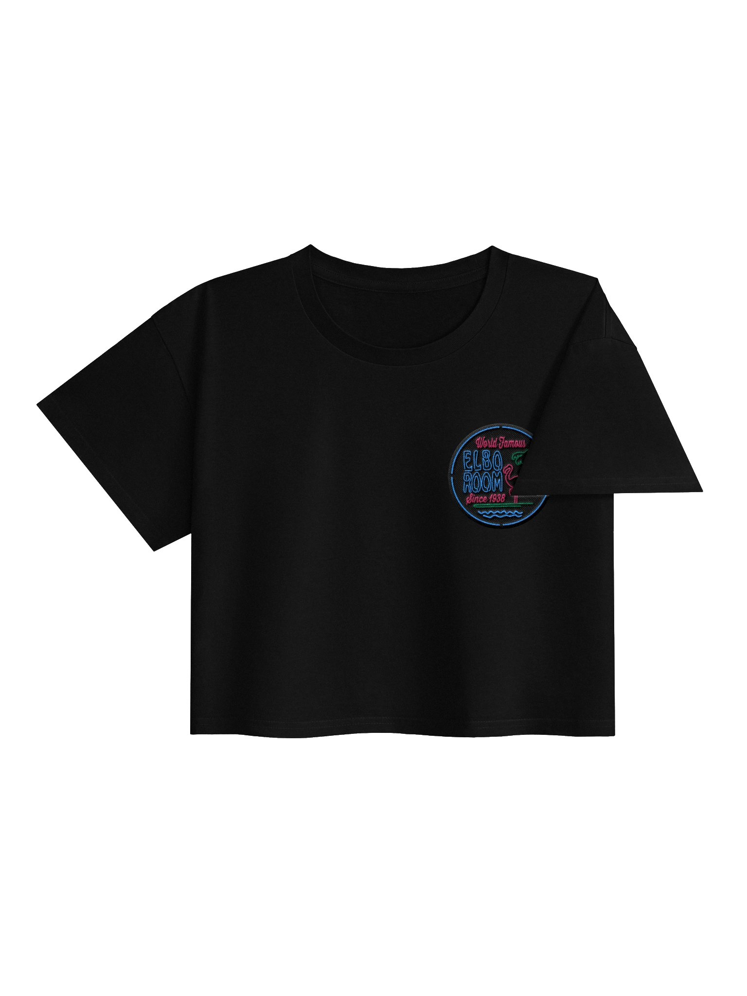 Elbo Room World Famous Neon Flamingo Women's Crop Tee | Core Black product image (23)