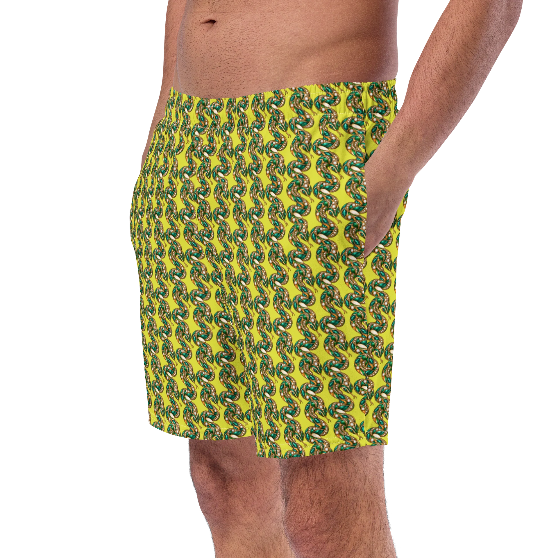 Diagonal Green Snake Brooch Mosaic Swim Trunks product image (2)