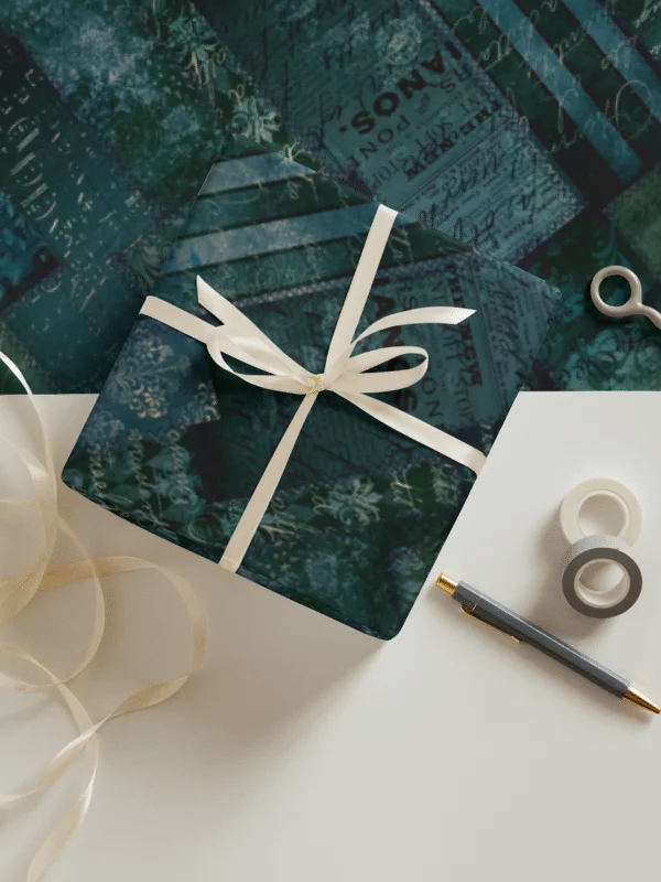 Elegant Vintage Green Blue Script Wrapping Paper product image (5)