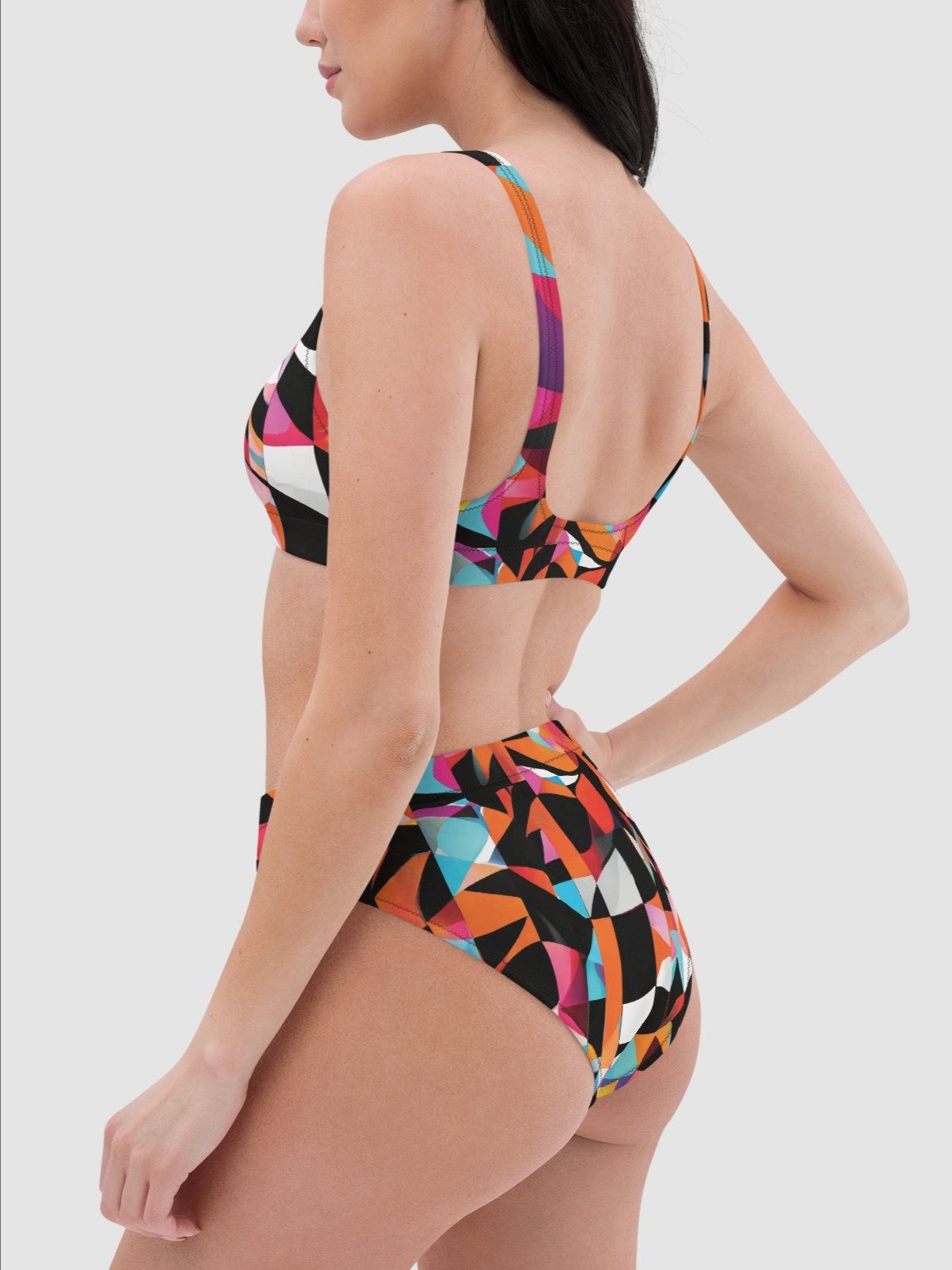 High-Waisted Bikini Bottom "Colorful Modern Abstract Checkered Art Printed" product image (6)