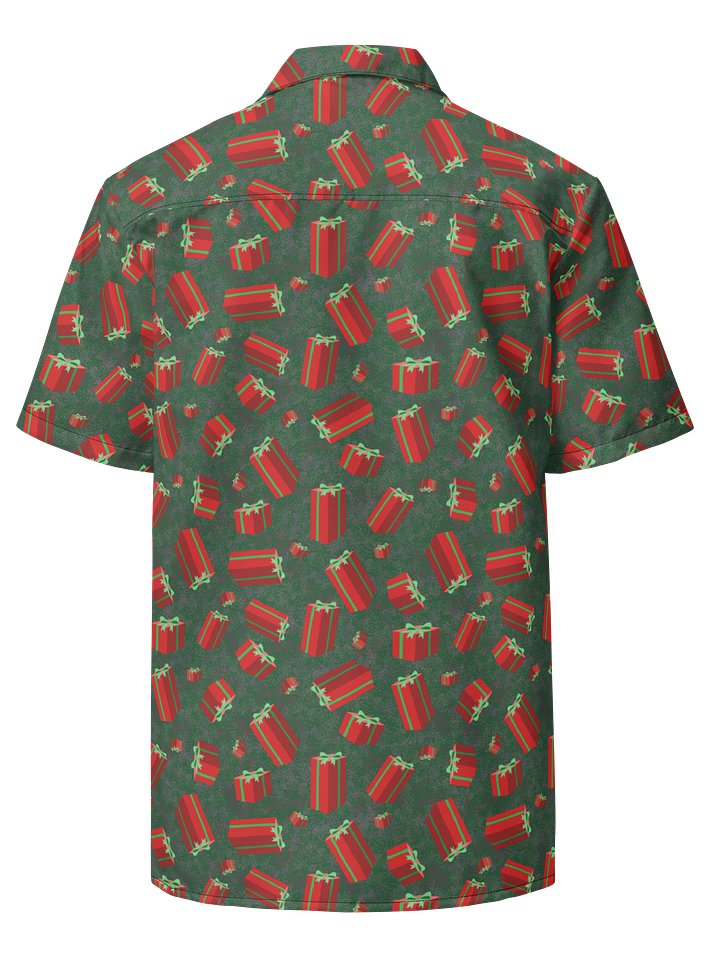 Floating Red Presents on Teal Green Oversized Button-Down Shirt product image (2)