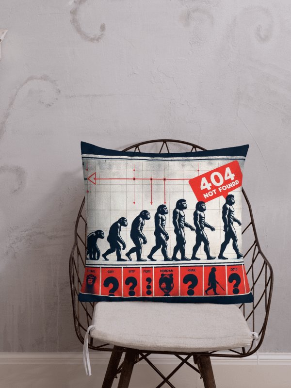 404 NOT FOUND Evolution Premium Pillow | AI Design the theory of evolution is just stupidity product image (1)
