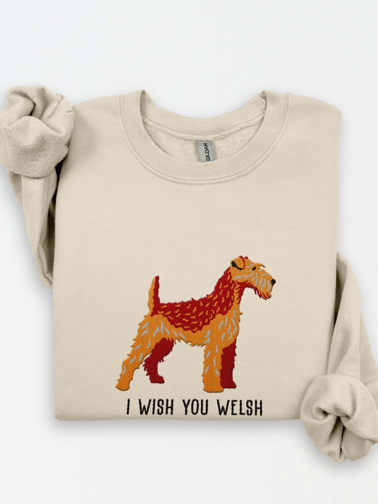 I Wish You Welsh Sweatshirt (Embroidered) of a Welsh Terrier(Red & Tan) product image (1)