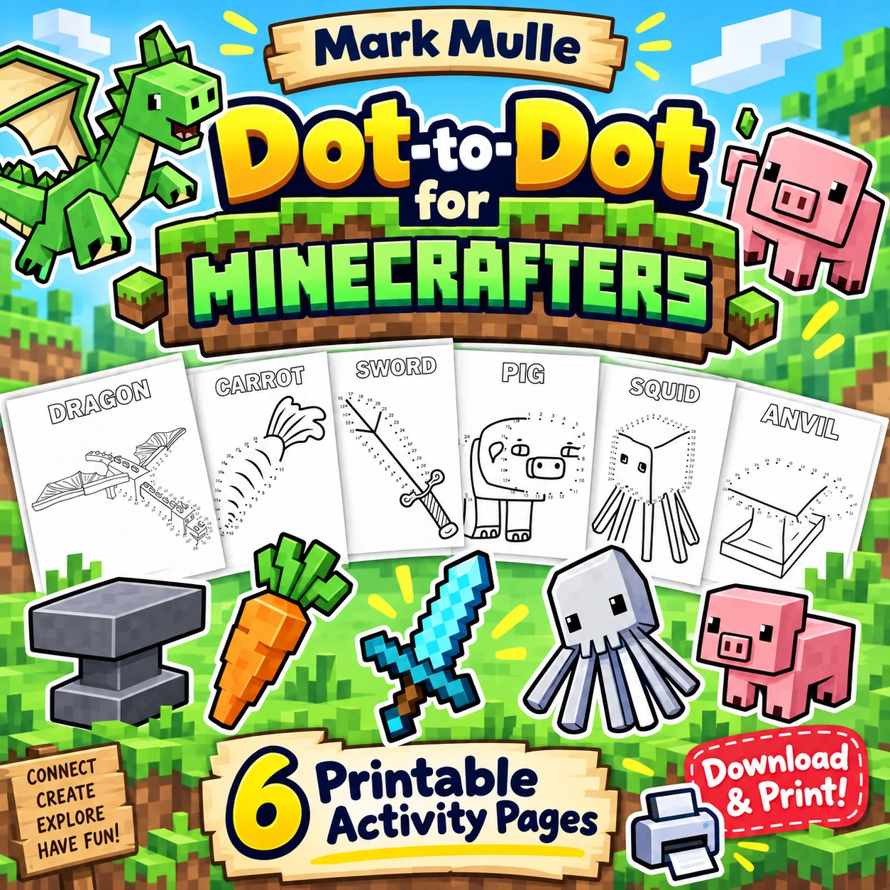 Dot-to-Dot for Minecrafters – 6 Printable Activity Pages set 1 product image (1)