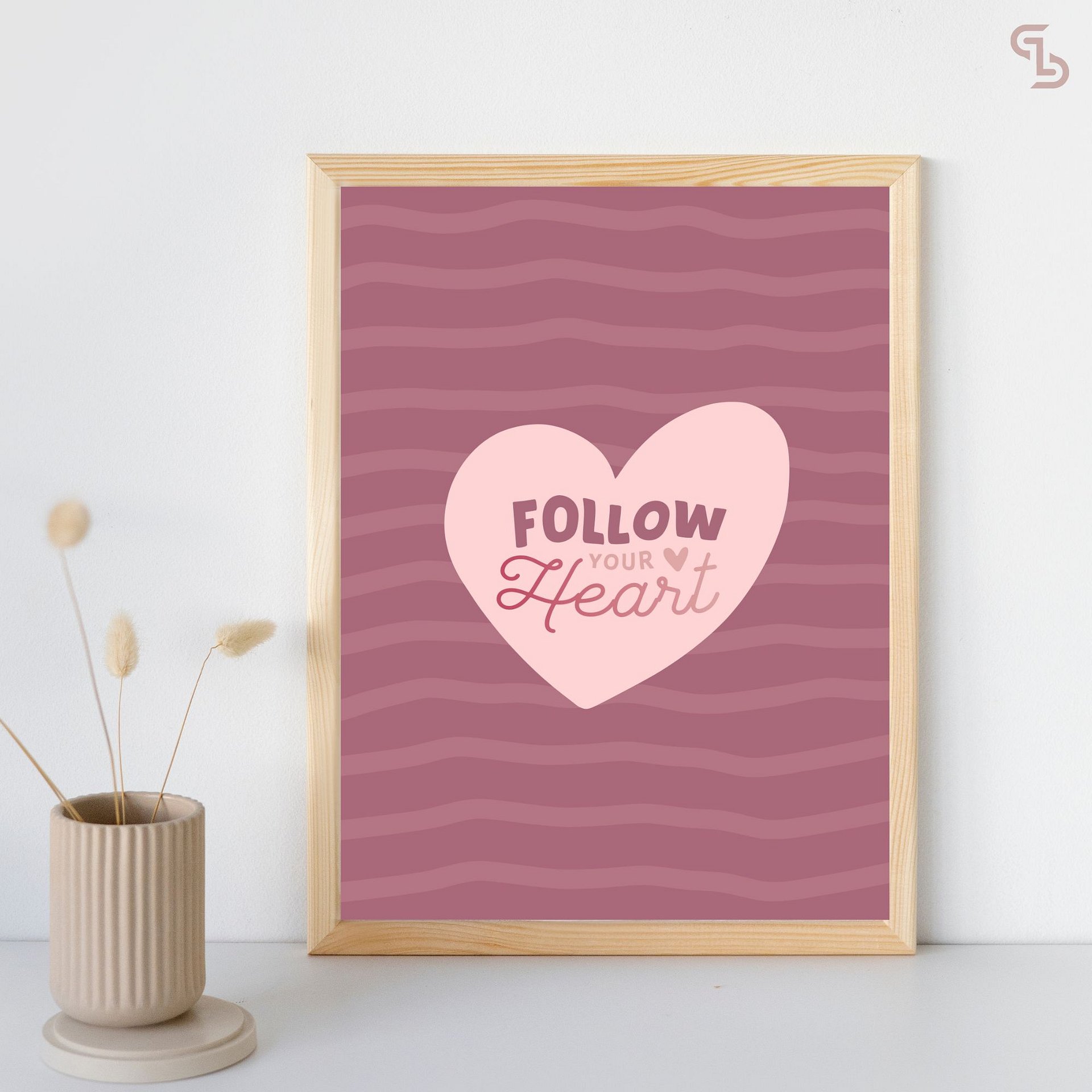 FOLLOW YOUR HEART Pink Digital Wall Art Printable, Wall Art For Living Room, Bathroom Wall Art, Modern Wall Art product image (4)
