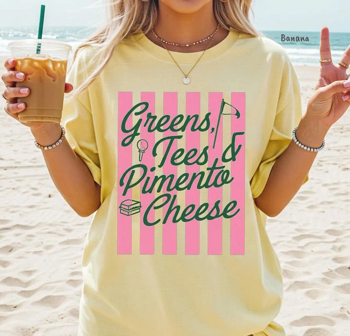 Greens, Tees & Pimento Cheese T-Shirt – Preppy Golf Apparel for Women – Masters Inspired Tee product image (1)