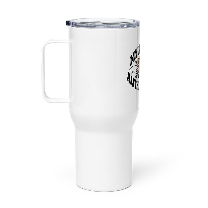 “My Kink Is Authenticity” White Travel Mug with Handle product image (1)