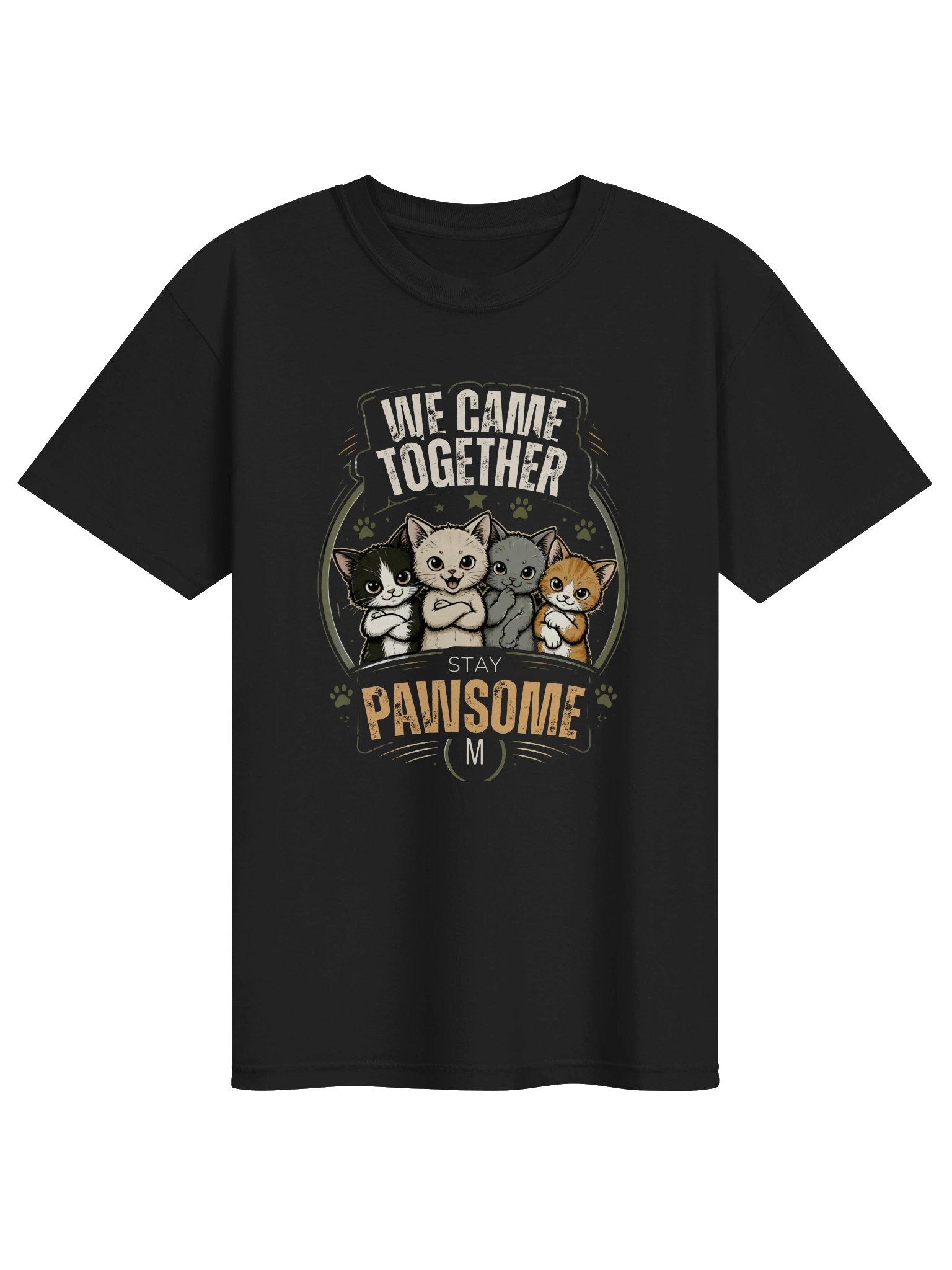 We Came Together Stay Pawsome Cat Crew T-Shirt | Cute Vintage Cat Graphic Tee product image (1)