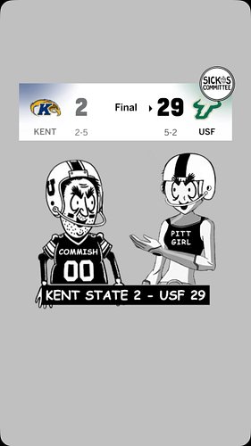 Oh we love when a game starts with a Safety and ends with a Safety. Kent State 2 - USF 29.