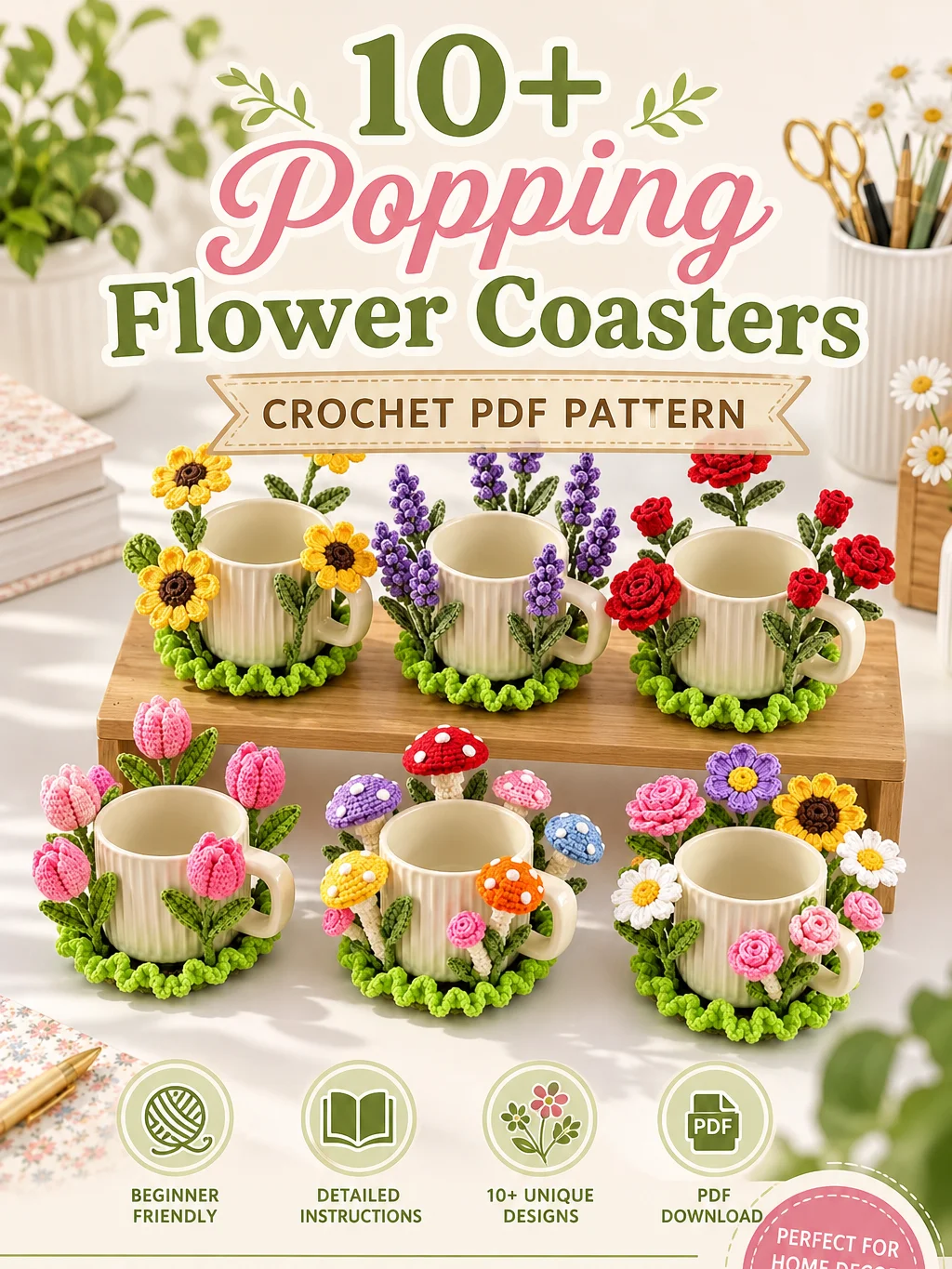 10+ Popping Flower Coasters Crochet Pattern PDF product image (1)