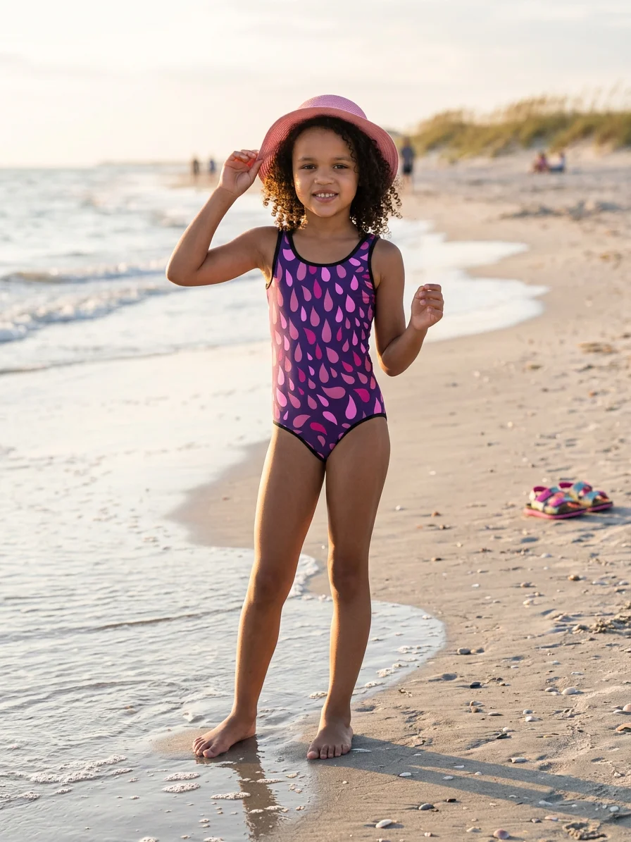Magenta Floral Swirl Kids Swimsuit product image (1)
