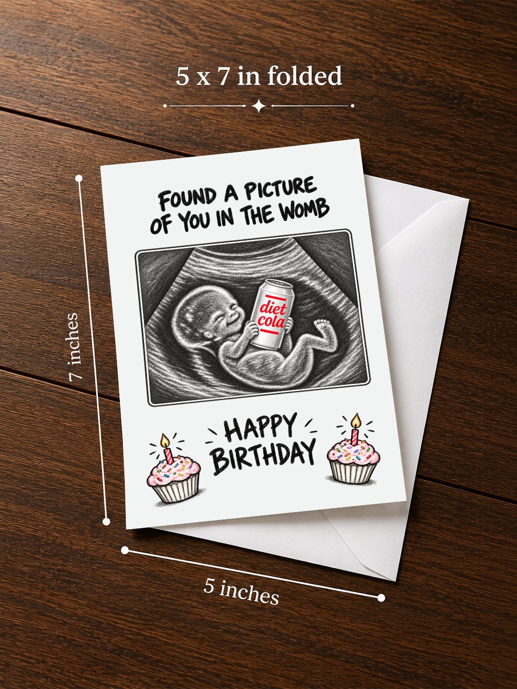 FUNNY DIET COLA LOVER BIRTHDAY CARD | Soda Addict Humor, Ultrasound Baby Illustration In The Womb product image (3)