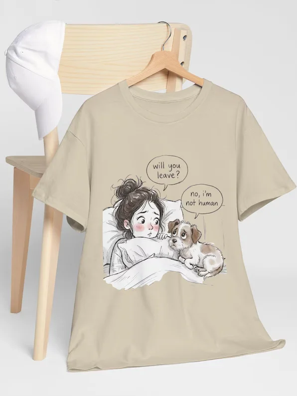 girl and puppy illustration Tee | comic speech bubble "no, I'm not human" product image (116)