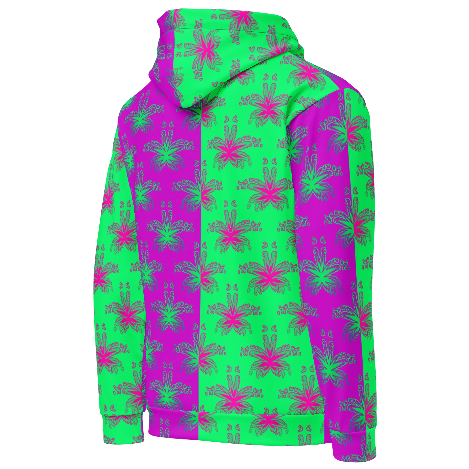 Twisted Cannabis Circus Unisex Hoodie, Weird Weed Art Stoner Clothing, Green Purple Pot Leaf Pattern 420 Festival Fashion product image (5)