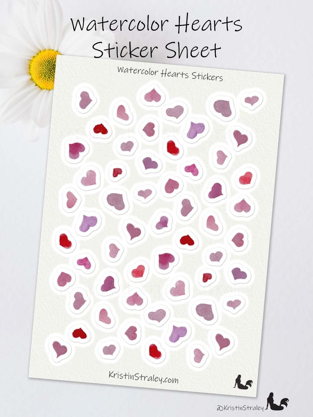 Pink Hearts Watercolor Sticker Sheet product image (1)