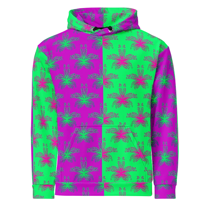 Twisted Cannabis Circus Unisex Hoodie, Weird Weed Art Stoner Clothing, Green Purple Pot Leaf Pattern 420 Festival Fashion product image (1)