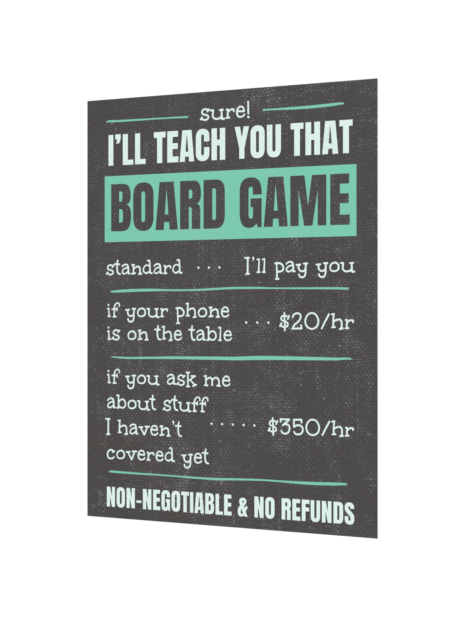 Funny Board Game Teacher Hourly Rate Poster - UNFRAMED product image (2)