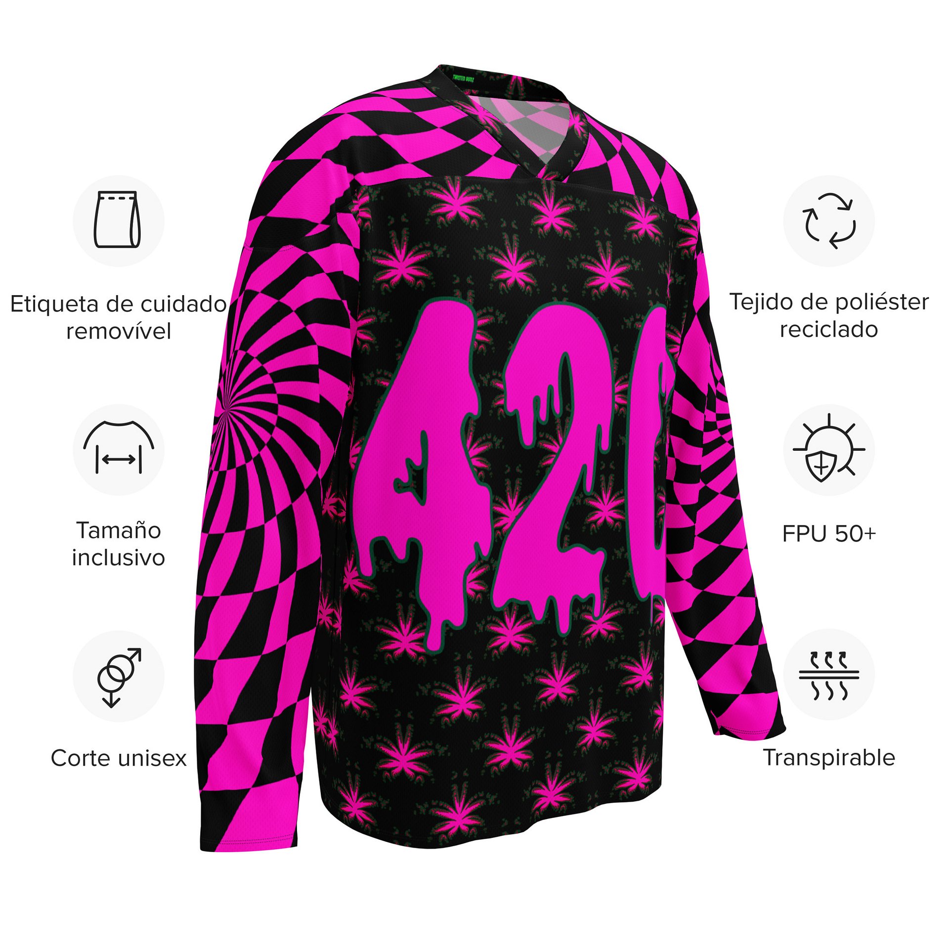 Twisted 420 Rave Hockey Jersey, Trippy Techno EDM Top, Psychedelic Spiral Cannabis Clothing, Weird Weed Festival Wear, Pot Leaf Stoner Shirt product image (11)