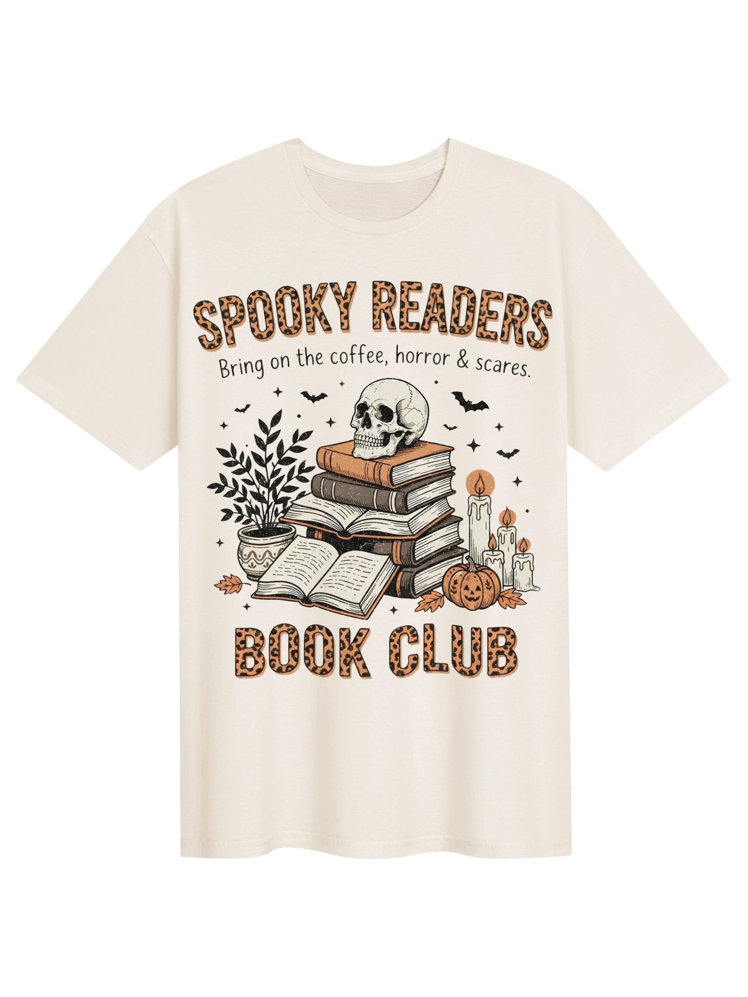 Spooky Readers Book Club T-Shirt | Halloween Reading Stack, Skull & Pumpkins product image (1)