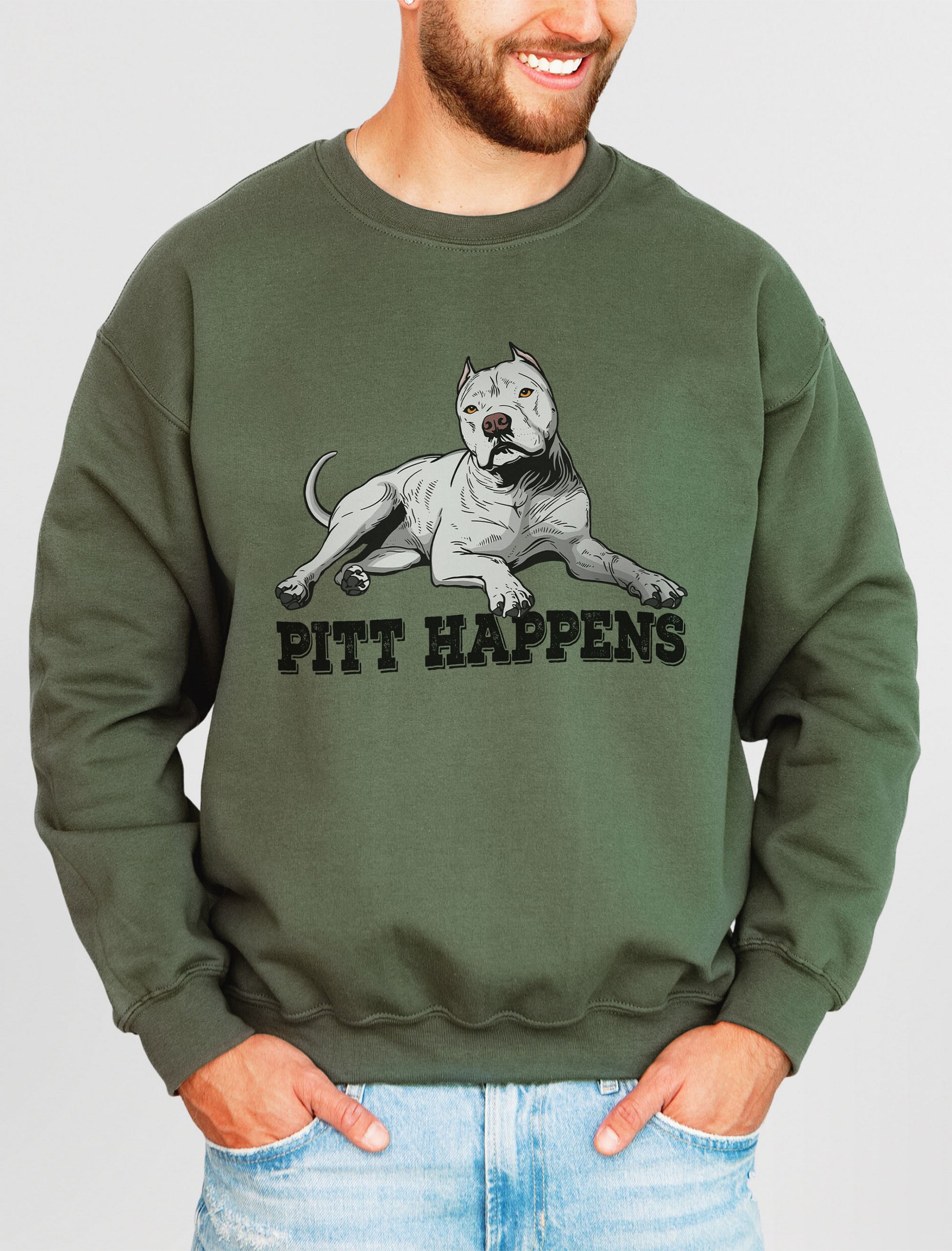 Pitt Happens Sweatshirt of a Pitbull Terrier (Cropped Ears - White) | Funny Shirt for Pitbull, Bully, and Staffordshire Terrier Paw-rents product image (2)