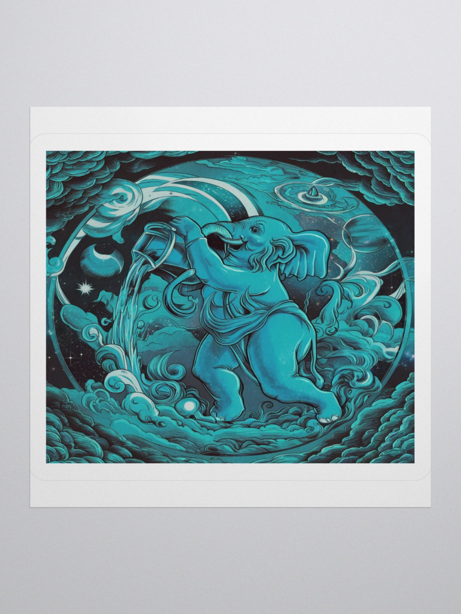 Aquarius Celestial Elephant Vinyl Sticker - Exclusive Zodiac Fantasy Art product image (1)