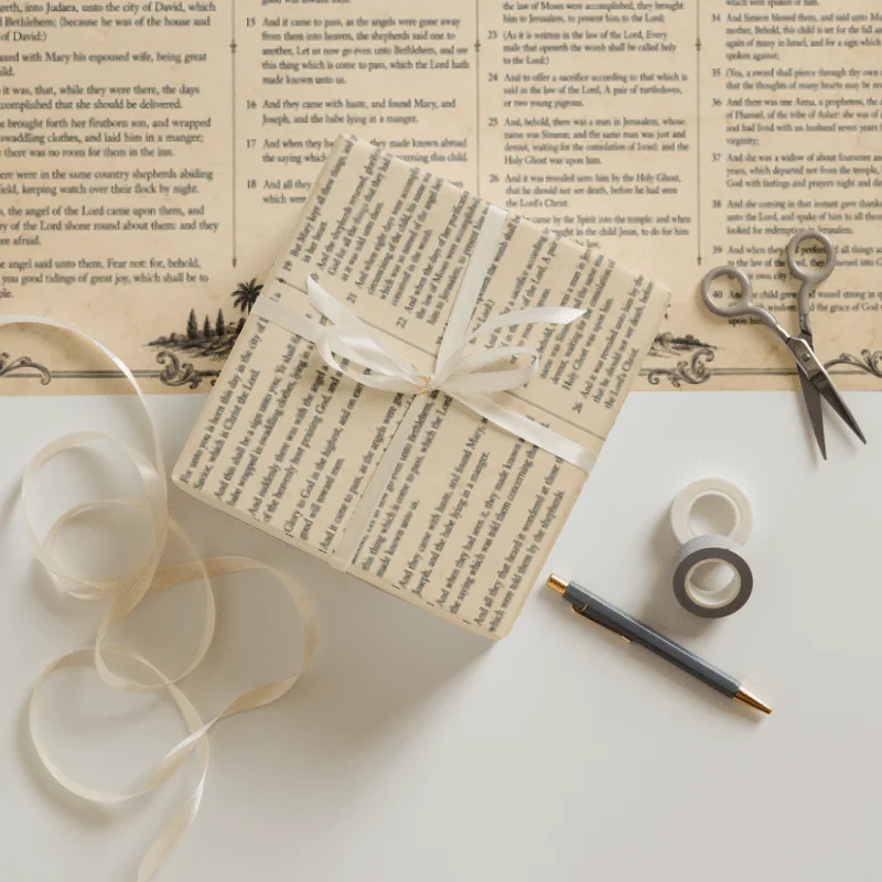 Vintage Christian Christmas Wrapping Paper | Scripture, Hymn & Nativity Gift Wrap | Luke 2 & Bethlehem Newspaper product image (7)