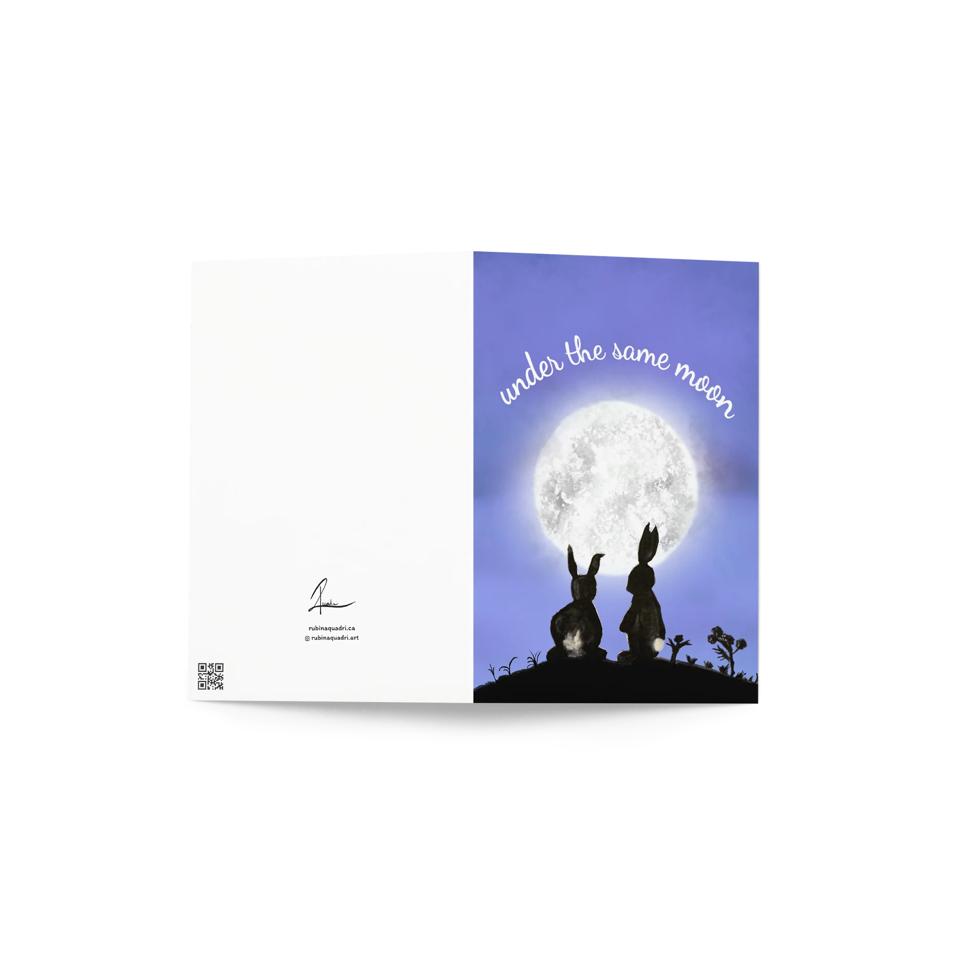 Under the Same Moon | Watercolor Rabbit Silhouettes Against a Night Sky product image (2)