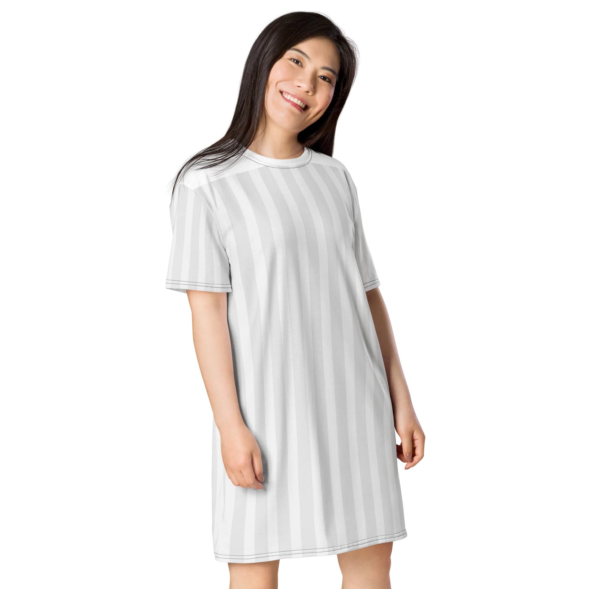 Exclusive White & Grey Striped Oversized T-Shirt Dress | TDS Music product image (4)